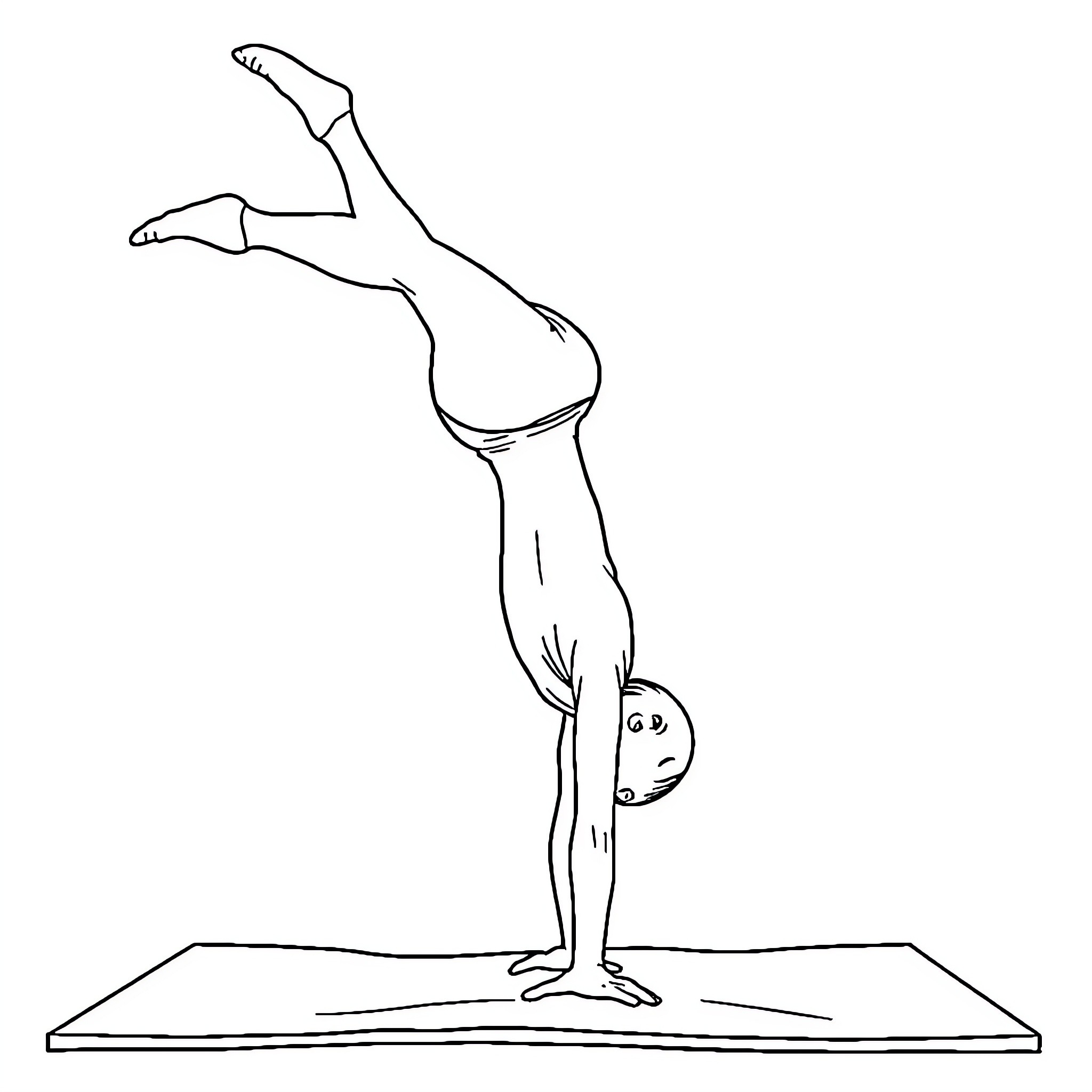 Gymnast performing handstand on mat Coloring Page (free black-and-white line drawing printable PDF for all, from beginners to advanced learners, including children, teens, adults, and seniors)
