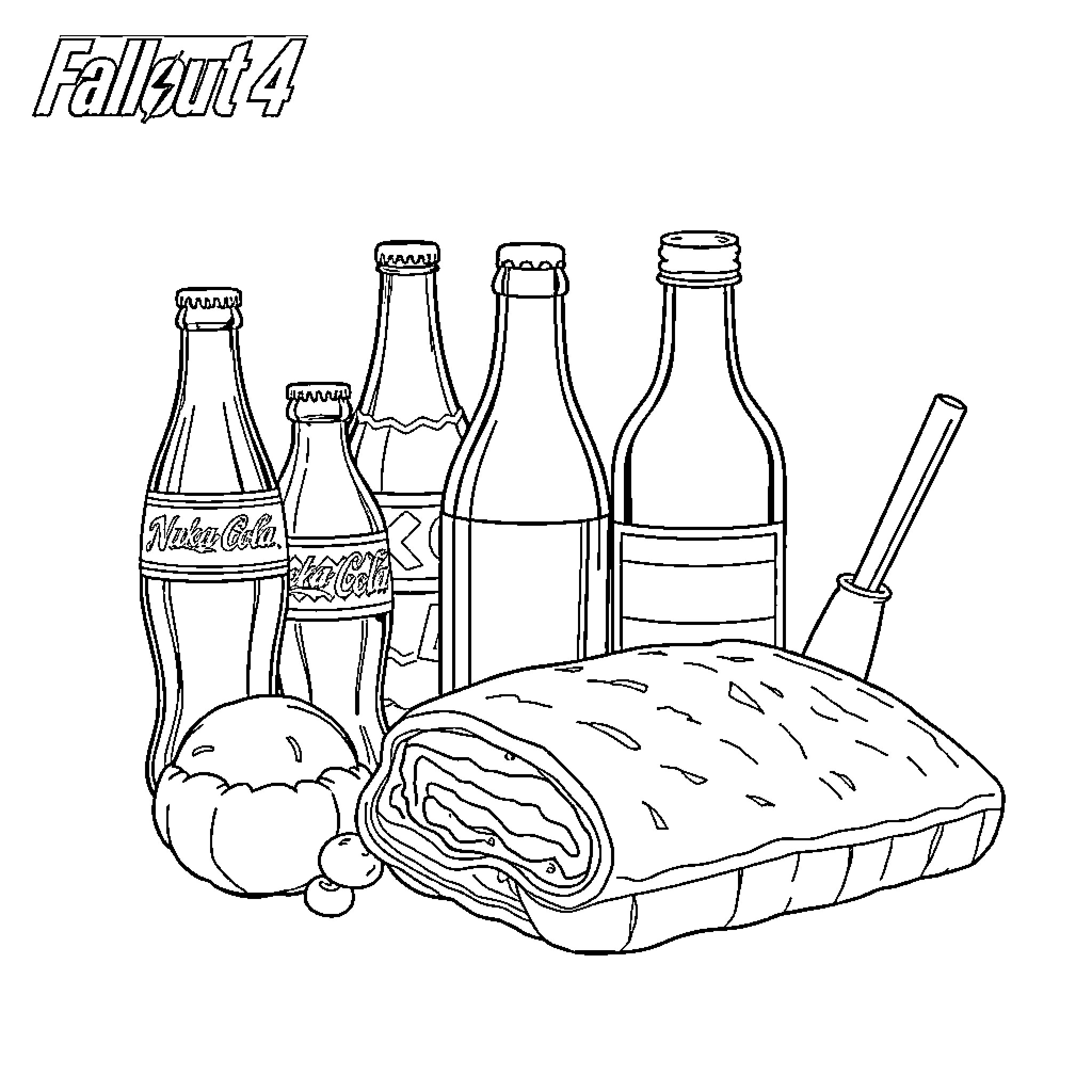Food and Beverages in the Fallout 4 World Coloring Page (free black-and-white line drawing printable PDF for all, from beginners to advanced learners, including children, teens, adults, and seniors)