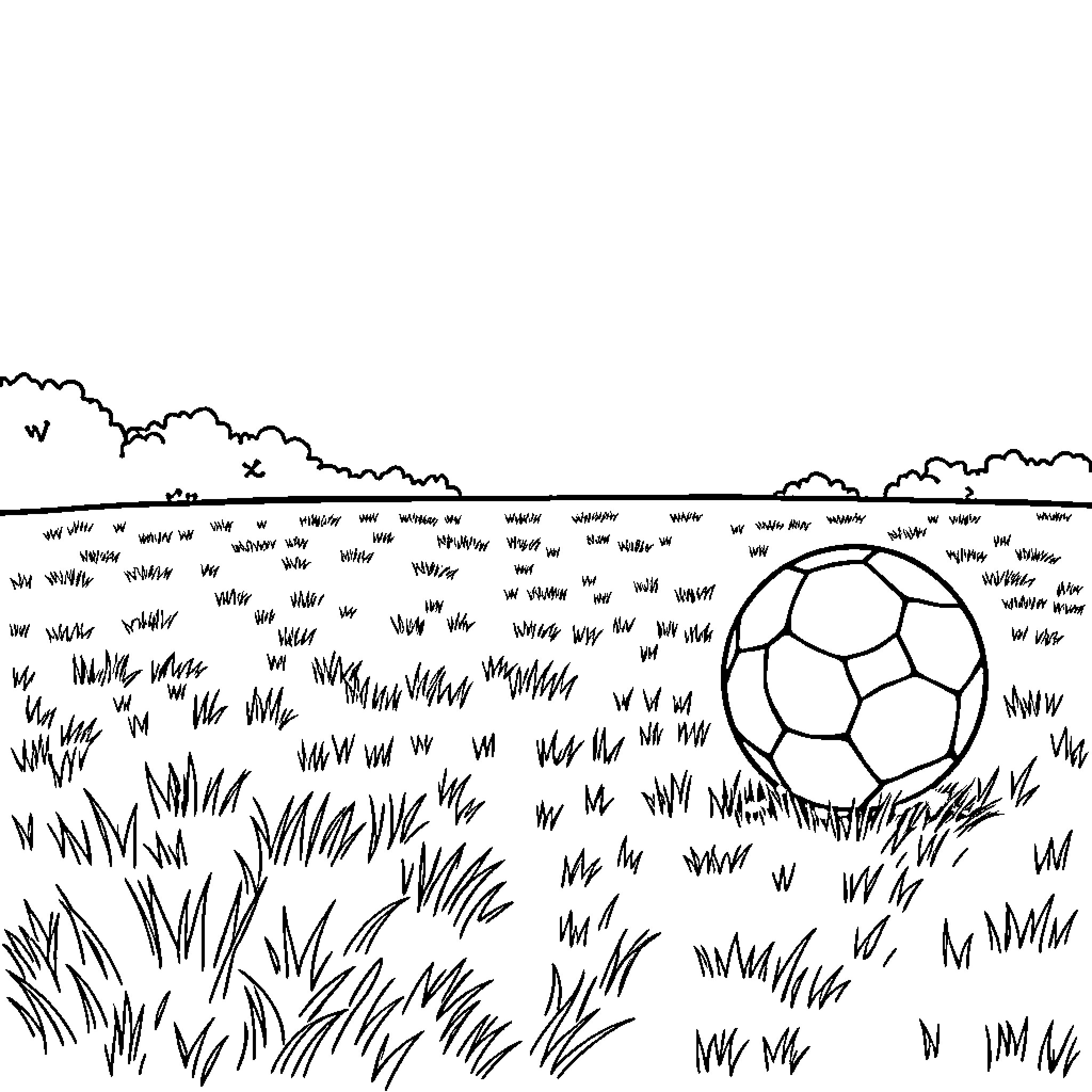 Football on the grassy field Coloring Page (free black-and-white line drawing printable PDF for all, from beginners to advanced learners, including children, teens, adults, and seniors)