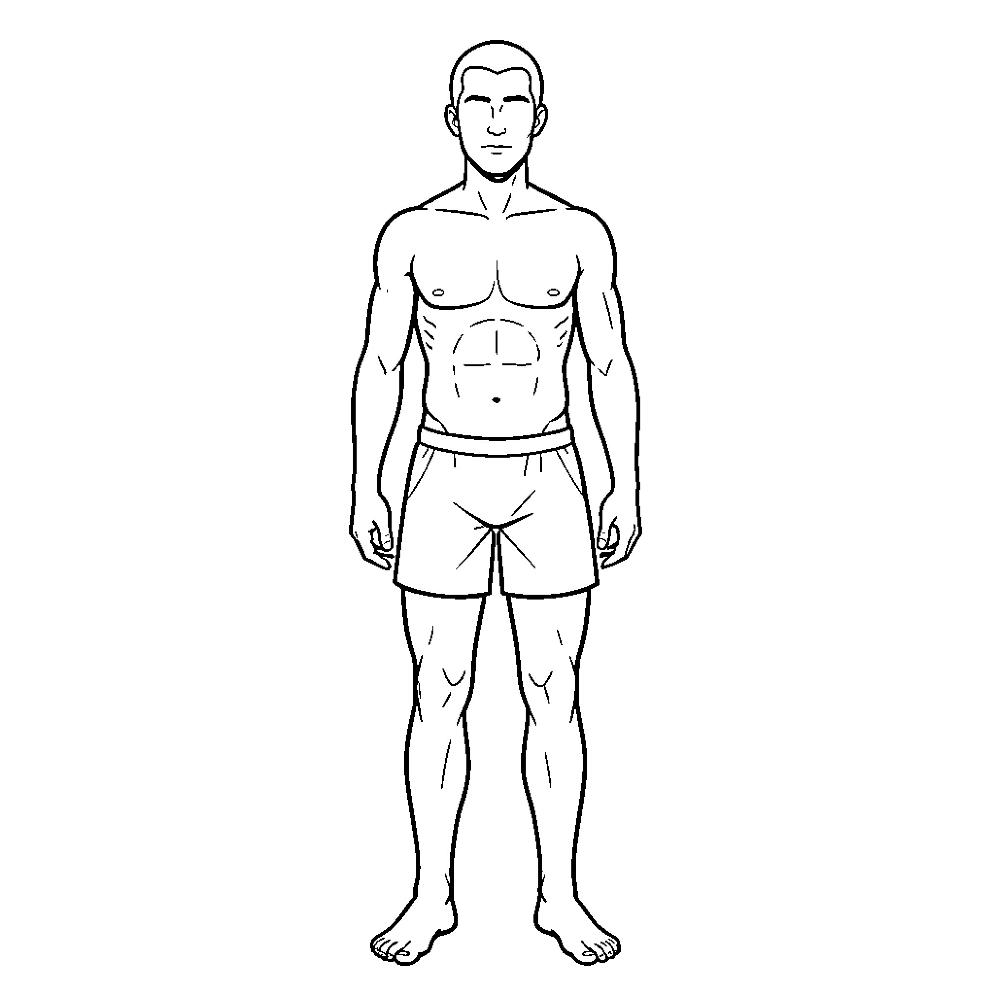 Body of muscular male figure Coloring Page (free black-and-white line drawing printable PDF for all, from beginners to advanced learners, including children, teens, adults, and seniors)