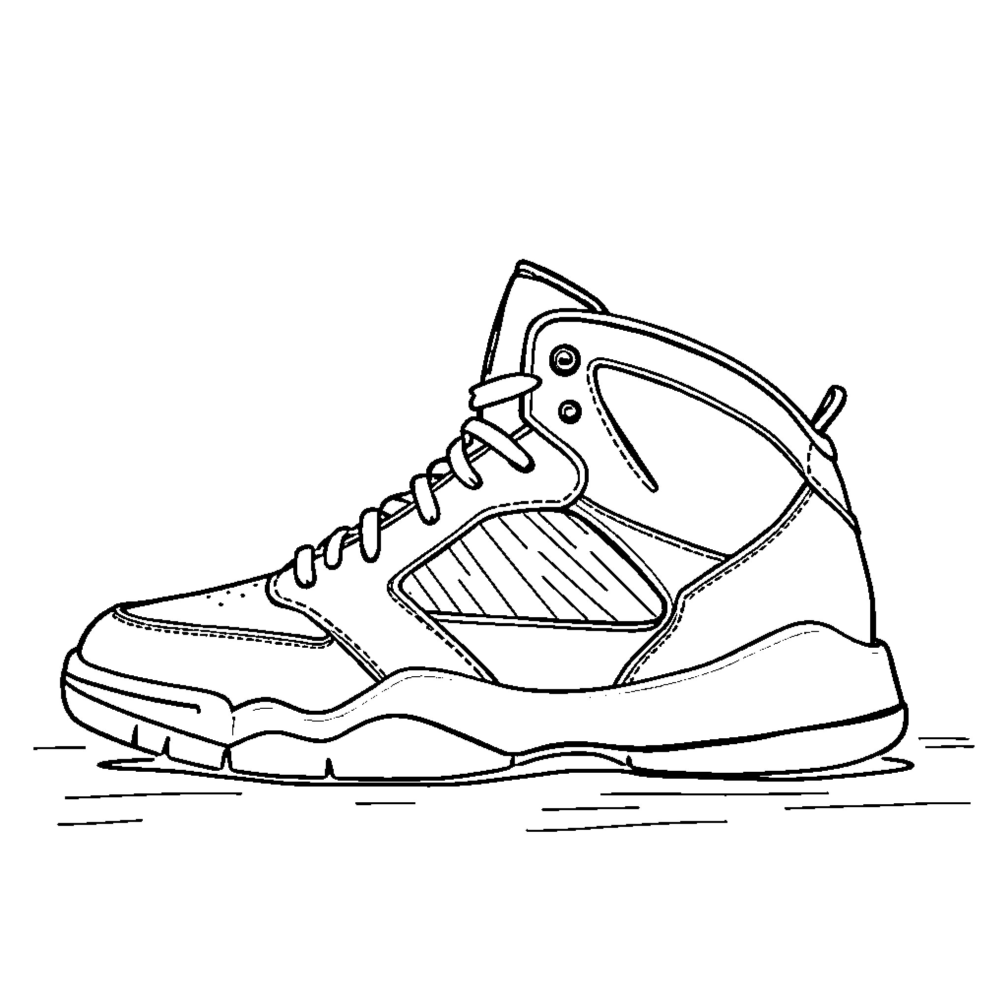 Jordan's Sporty Basketball Shoes Coloring Page (free black-and-white line drawing printable PDF for all, from beginners to advanced learners, including children, teens, adults, and seniors)