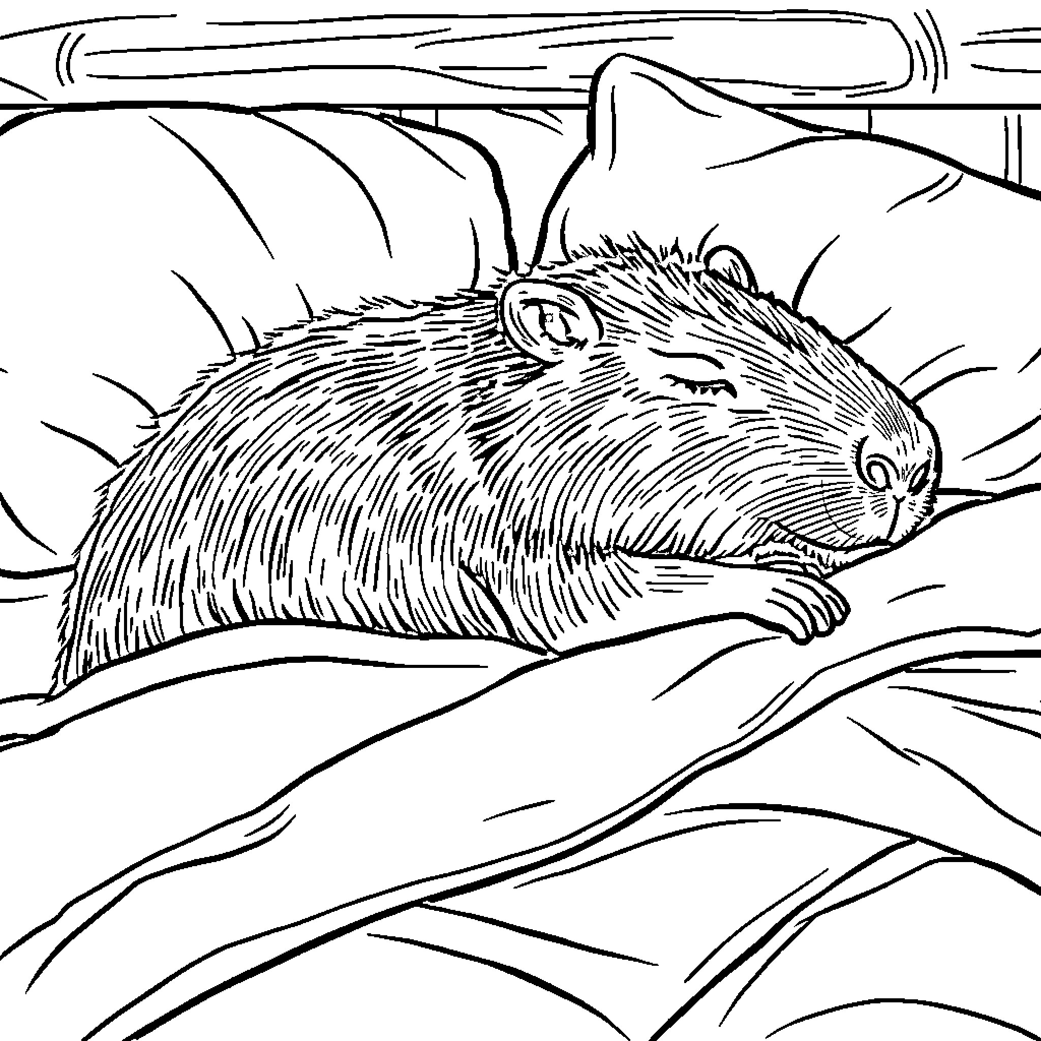 Capybara resting in the tall grass Coloring Page (free black-and-white line drawing printable PDF for all, from beginners to advanced learners, including children, teens, adults, and seniors)