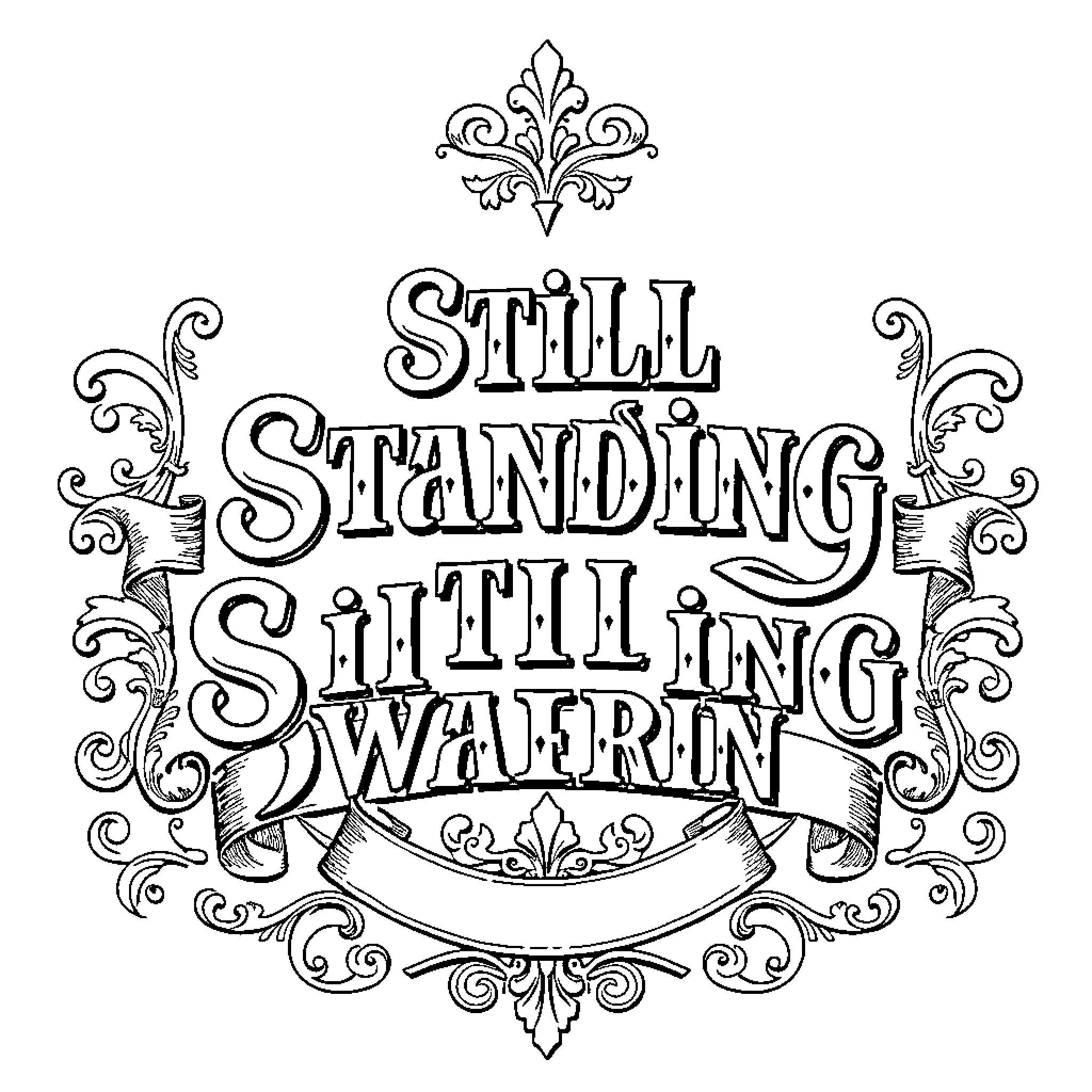Text depicting a still standing, still stilling waerin Coloring Page (free black-and-white line drawing printable PDF for all, from beginners to advanced learners, including children, teens, adults, and seniors)