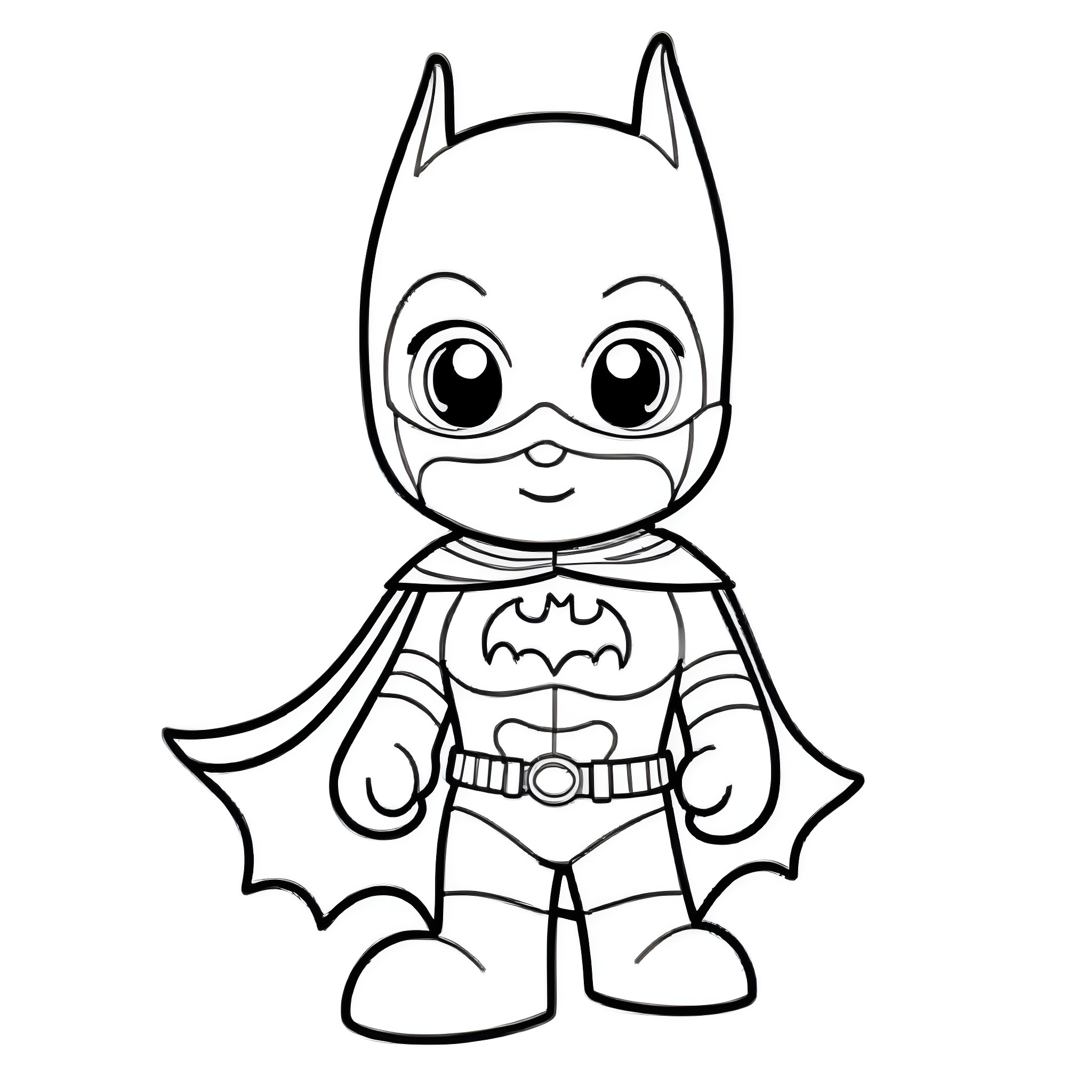 Kirby as the Adorable Batman Coloring Page (free black-and-white line drawing printable PDF for all, from beginners to advanced learners, including children, teens, adults, and seniors)