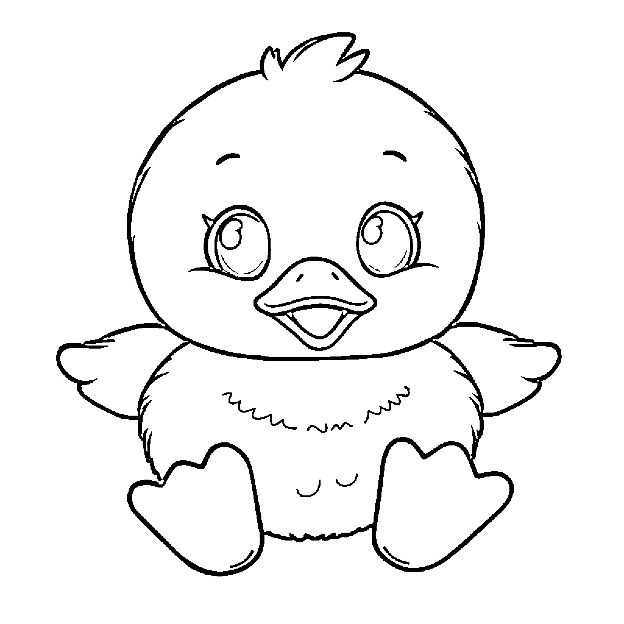 Duck hatching from egg Coloring Page (free black-and-white line drawing printable PDF for all, from beginners to advanced learners, including children, teens, adults, and seniors)