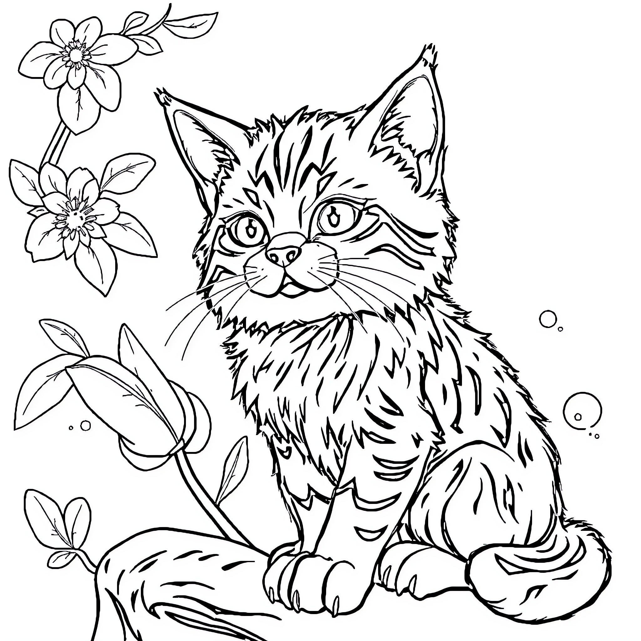 Animal surrounded by flowers and leaves Coloring Page (free black-and-white line drawing printable PDF for all, from beginners to advanced learners, including children, teens, adults, and seniors)