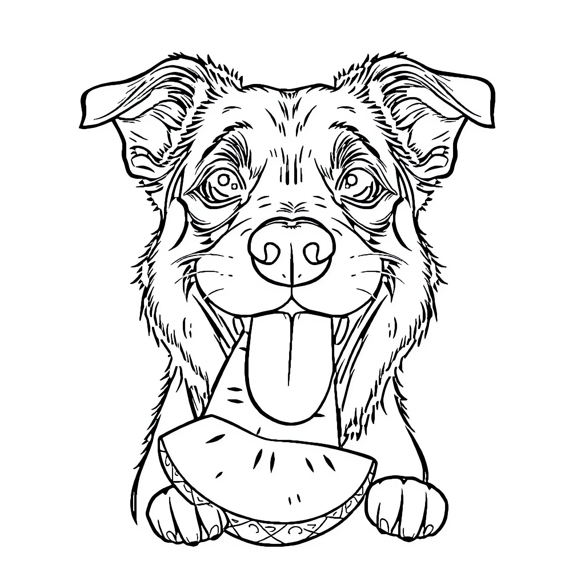 Dog making a silly face with big eyes Coloring Page (free black-and-white line drawing printable PDF for all, from beginners to advanced learners, including children, teens, adults, and seniors)