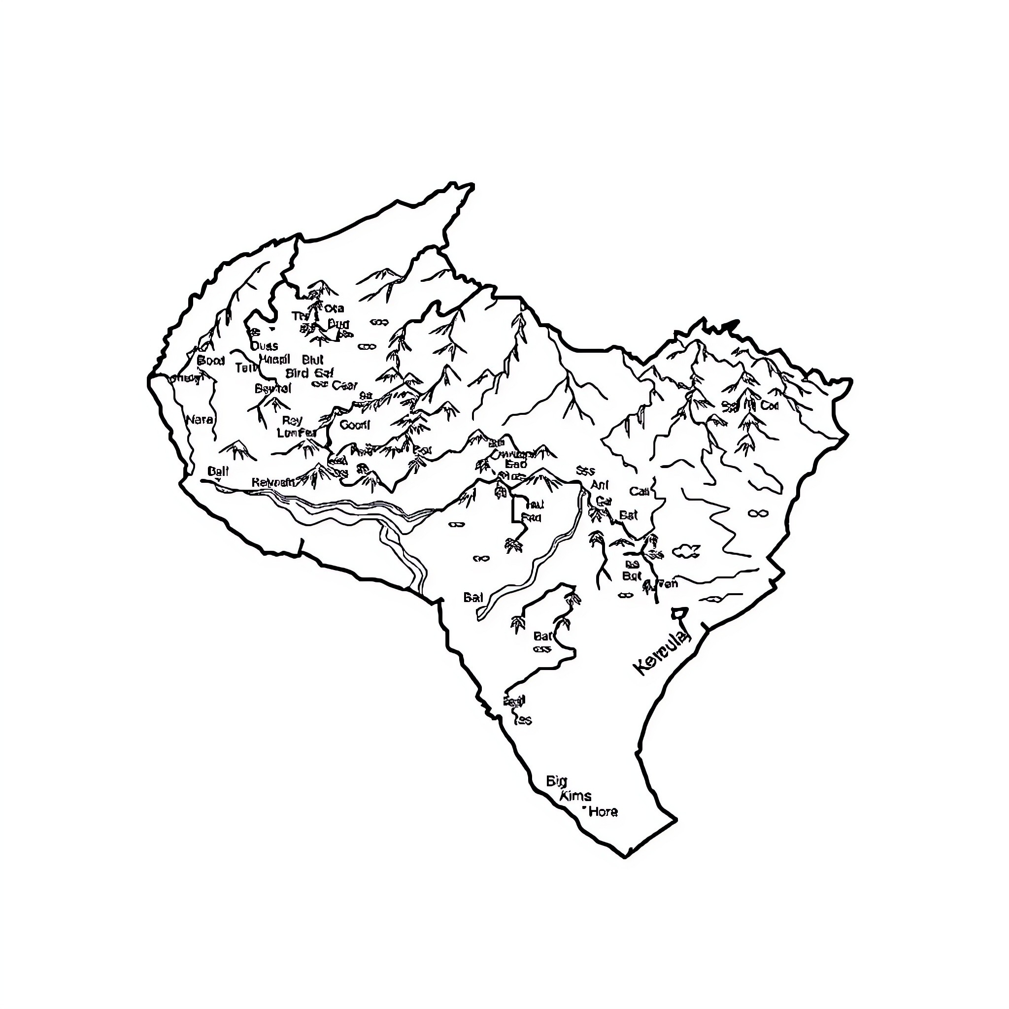 Venezuela map with geographic features Coloring Page (free black-and-white line drawing printable PDF for all, from beginners to advanced learners, including children, teens, adults, and seniors)