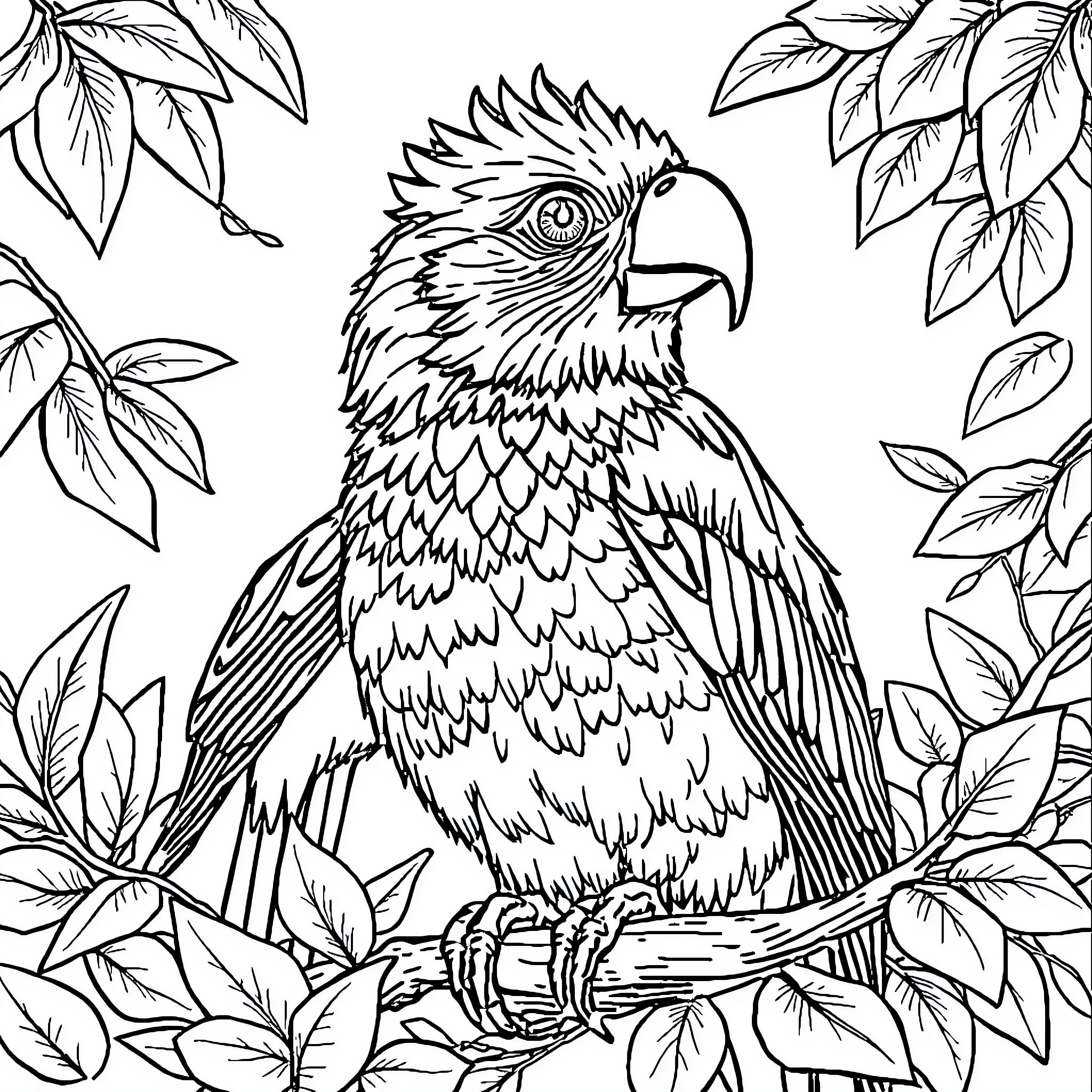 Animal in Tropical Foliage Coloring Page (free black-and-white line drawing printable PDF for all, from beginners to advanced learners, including children, teens, adults, and seniors)