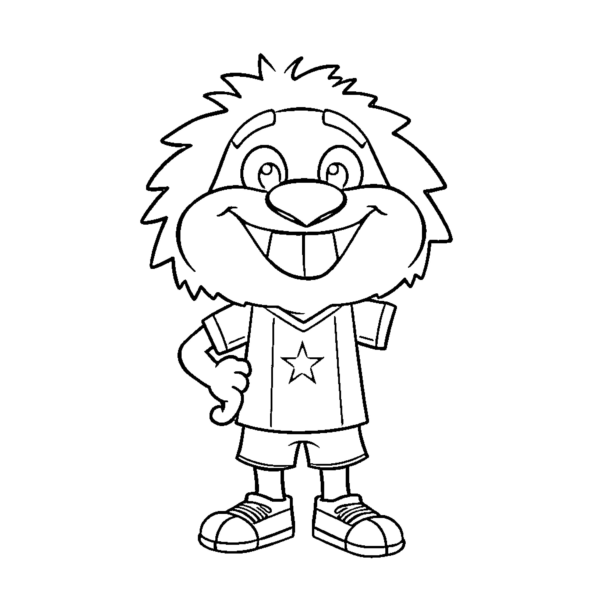 Mascot character smiling and posing Coloring Page (free black-and-white line drawing printable PDF for all, from beginners to advanced learners, including children, teens, adults, and seniors)