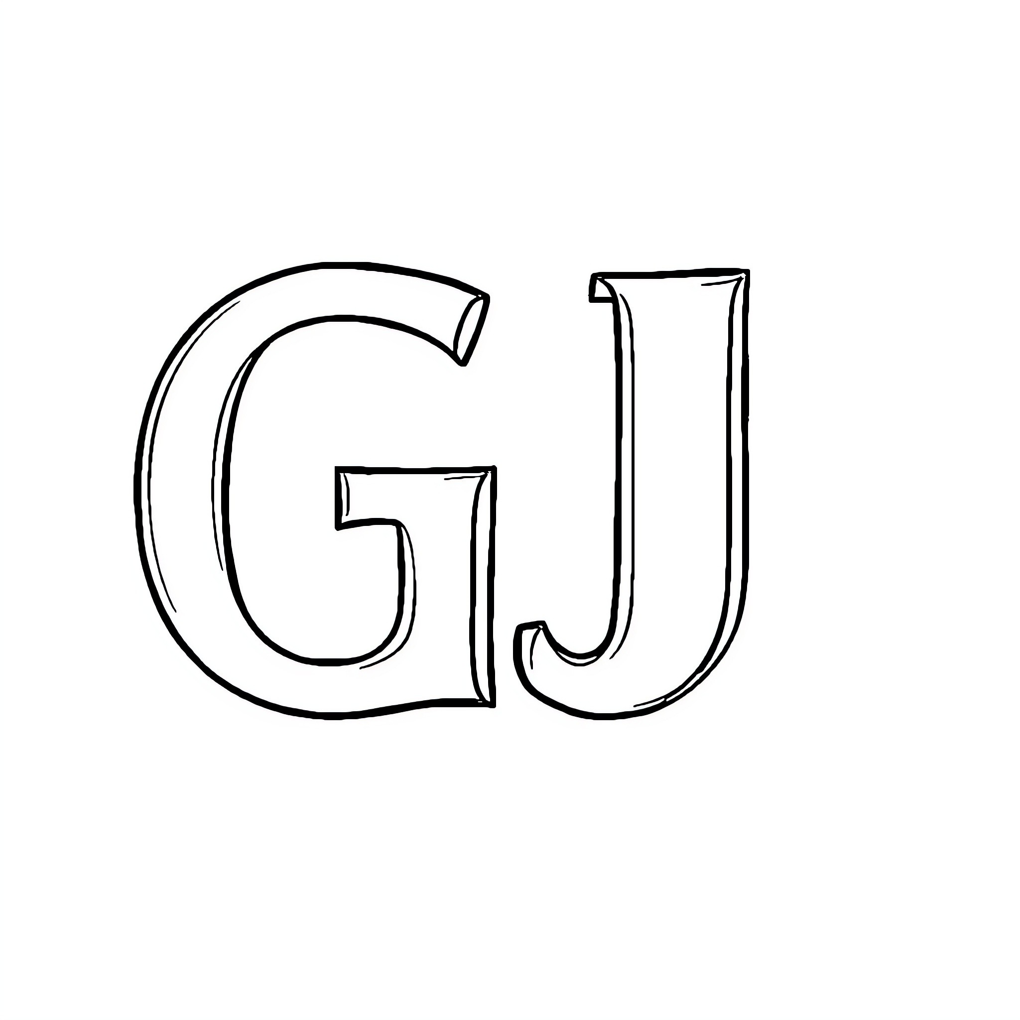 Letters depicting initials GJ Coloring Page (free black-and-white line drawing printable PDF for all, from beginners to advanced learners, including children, teens, adults, and seniors)