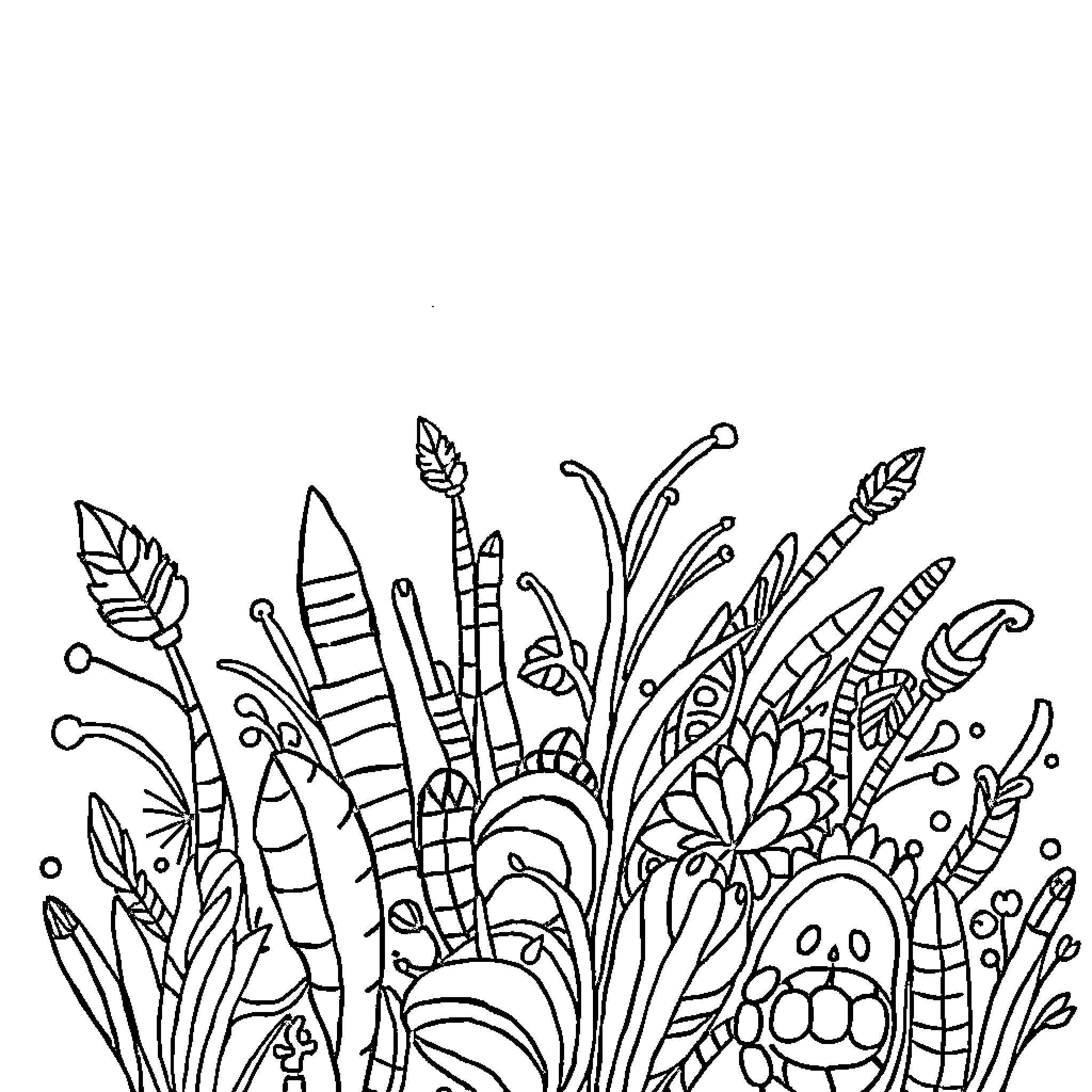 Doodle of whimsical botanical elements Coloring Page (free black-and-white line drawing printable PDF for all, from beginners to advanced learners, including children, teens, adults, and seniors)