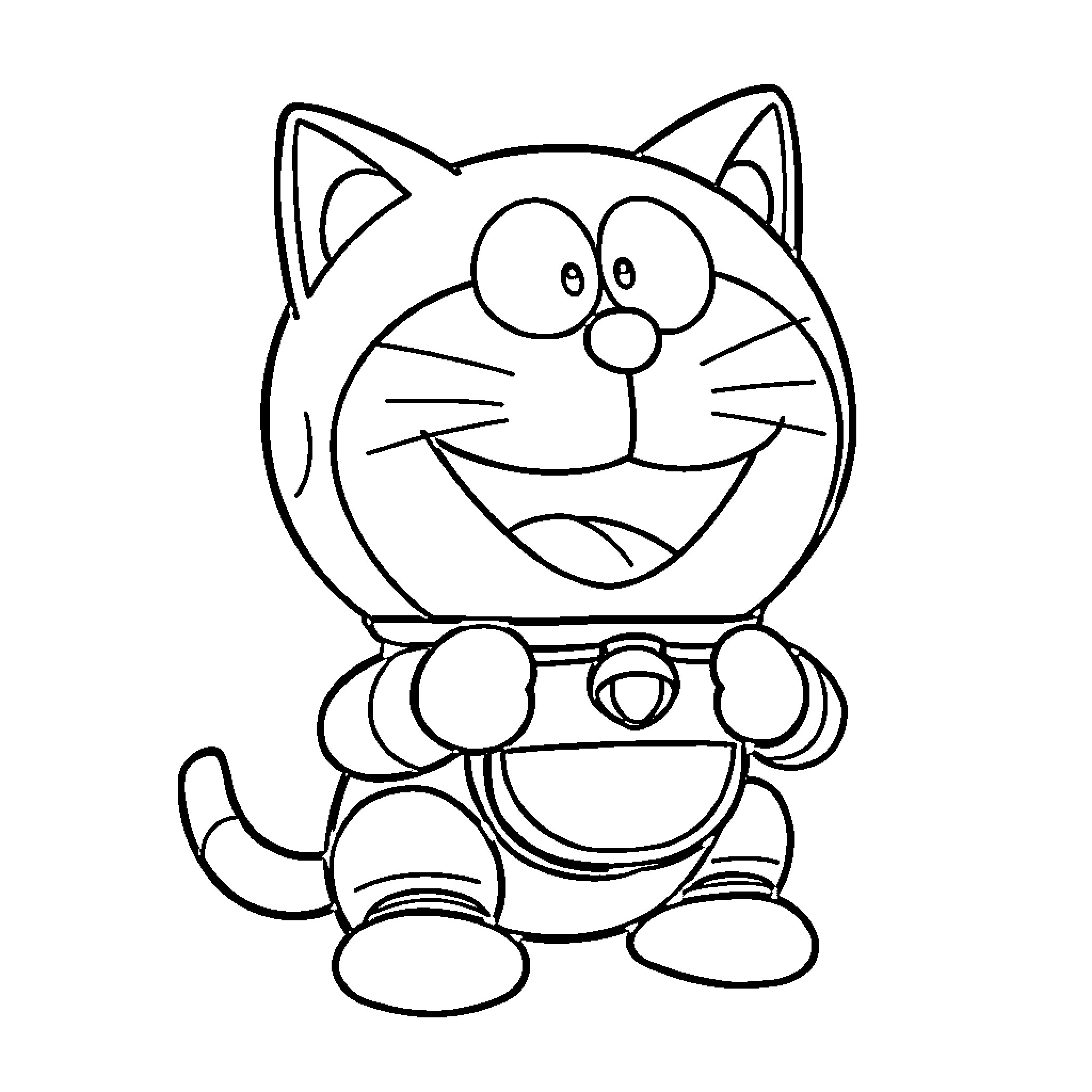 Doraemon playing with toys and gadgets Coloring Page (free black-and-white line drawing printable PDF for all, from beginners to advanced learners, including children, teens, adults, and seniors)