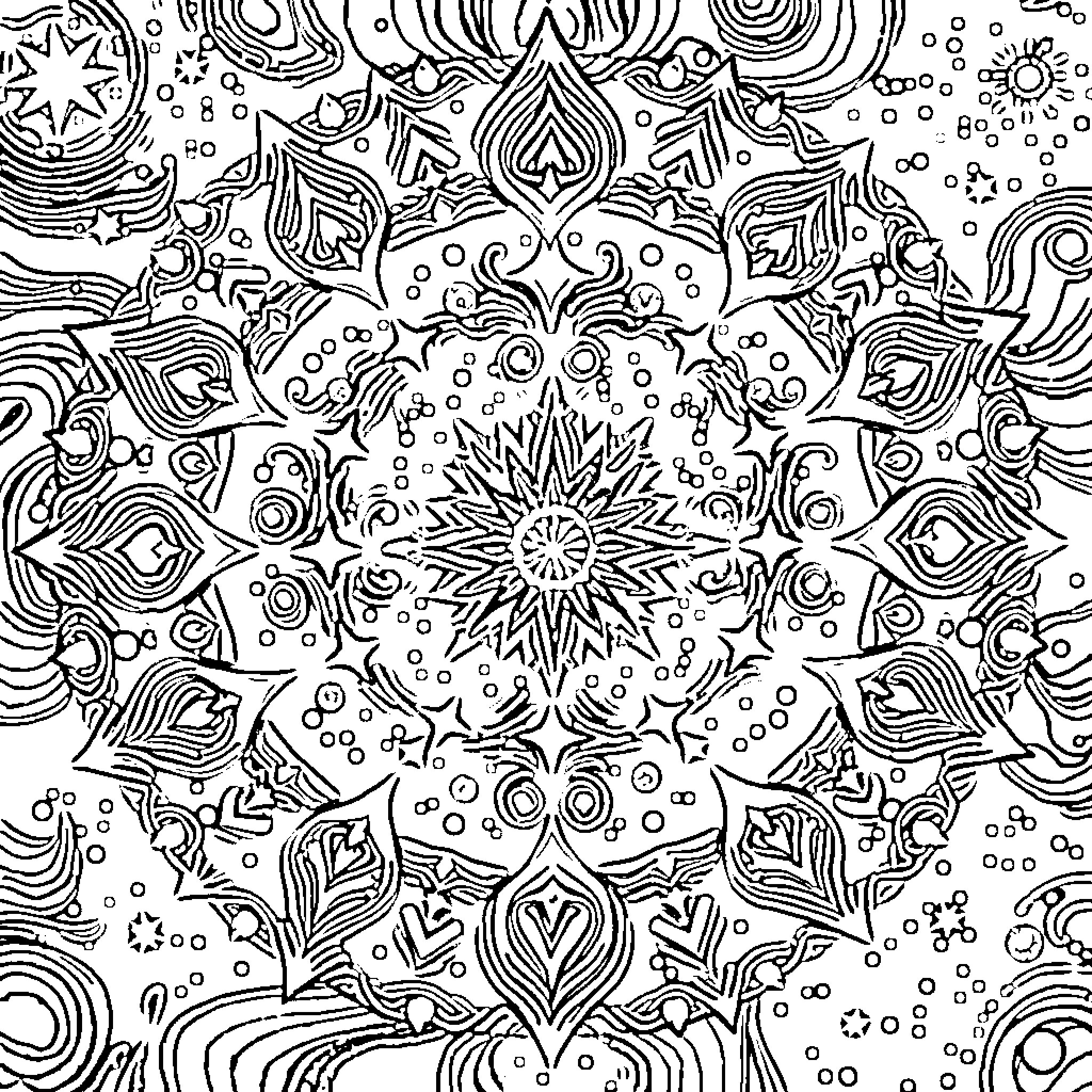 Mandala of Intricate Designs and Patterns Coloring Page (free black-and-white line drawing printable PDF for all, from beginners to advanced learners, including children, teens, adults, and seniors)