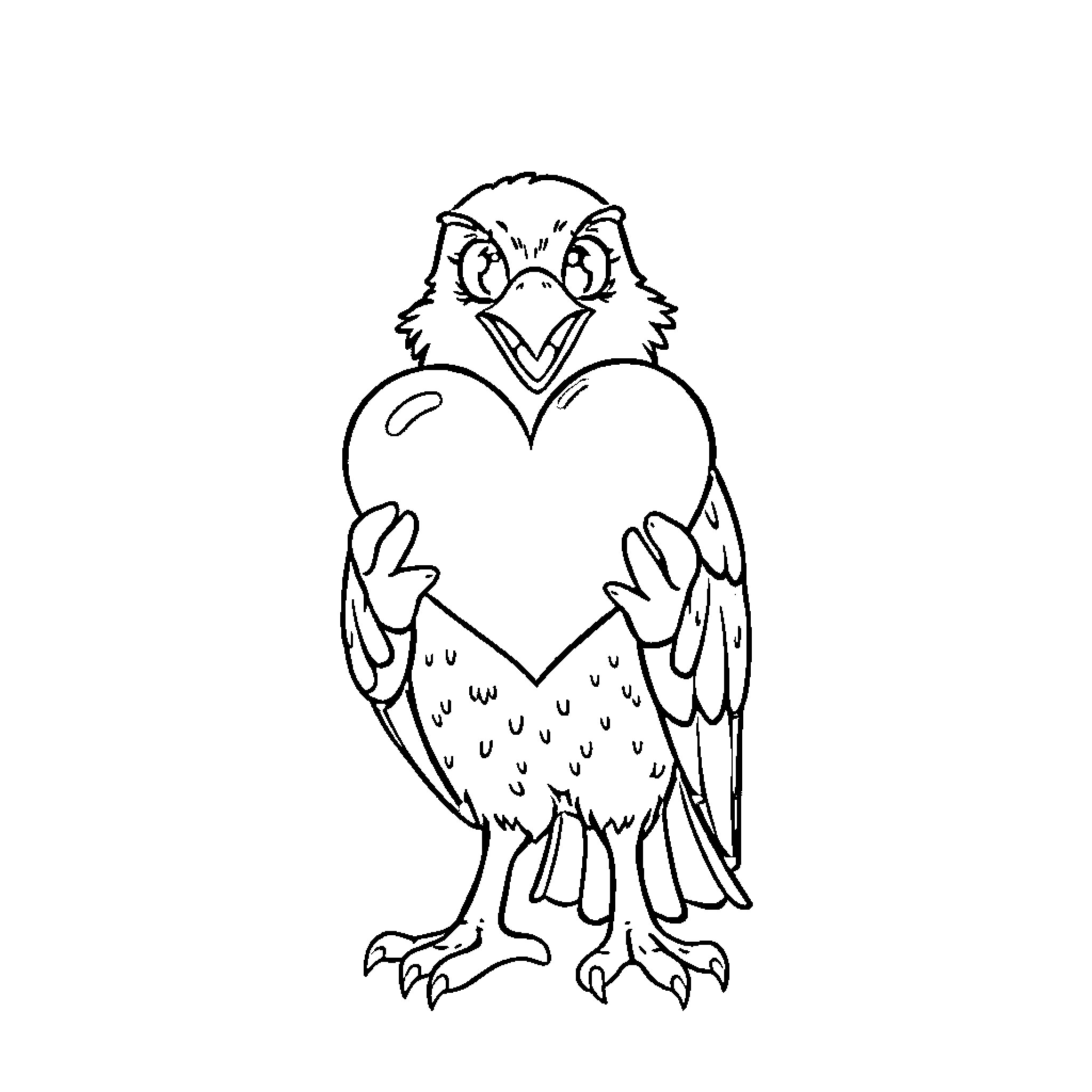 Falcon holding a heart-shaped object Coloring Page (free black-and-white line drawing printable PDF for all, from beginners to advanced learners, including children, teens, adults, and seniors)