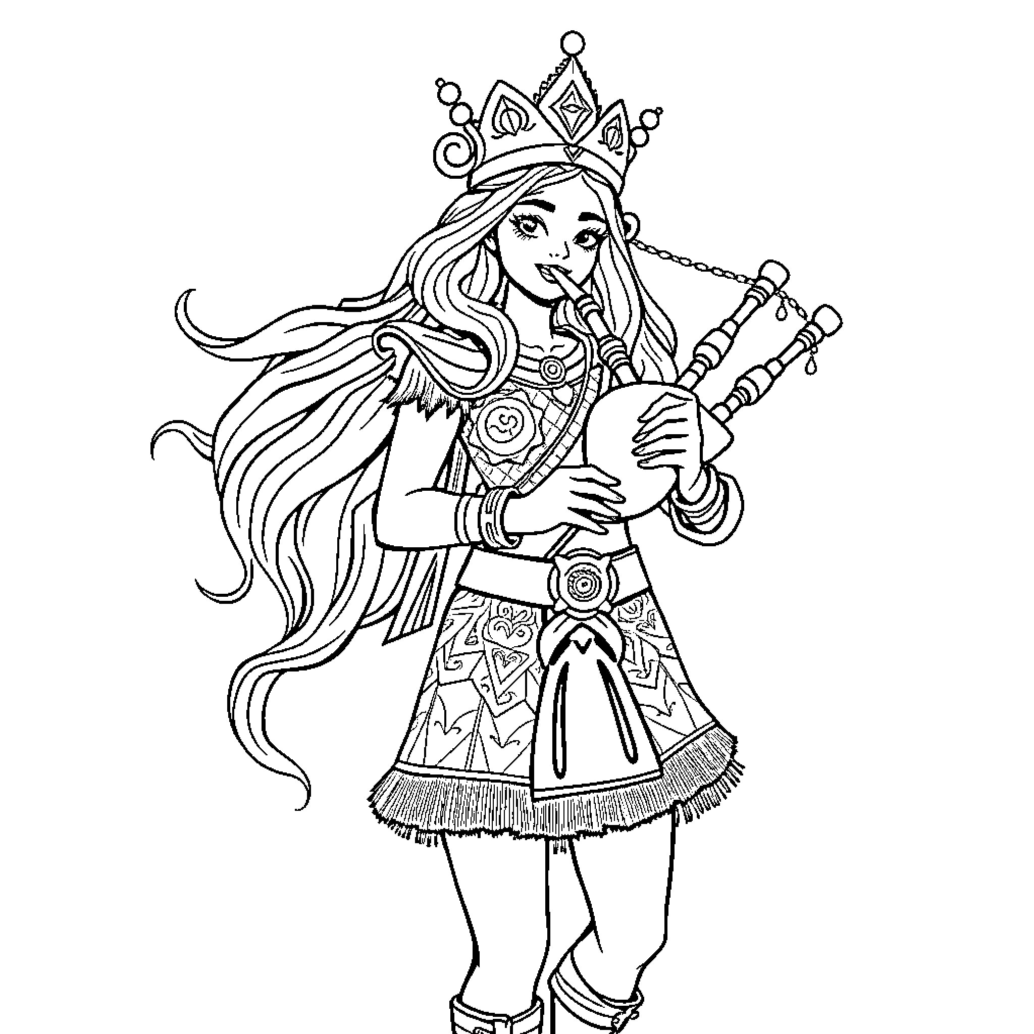 She-Ra standing tall in her heroic outfit Coloring Page (free black-and-white line drawing printable PDF for all, from beginners to advanced learners, including children, teens, adults, and seniors)