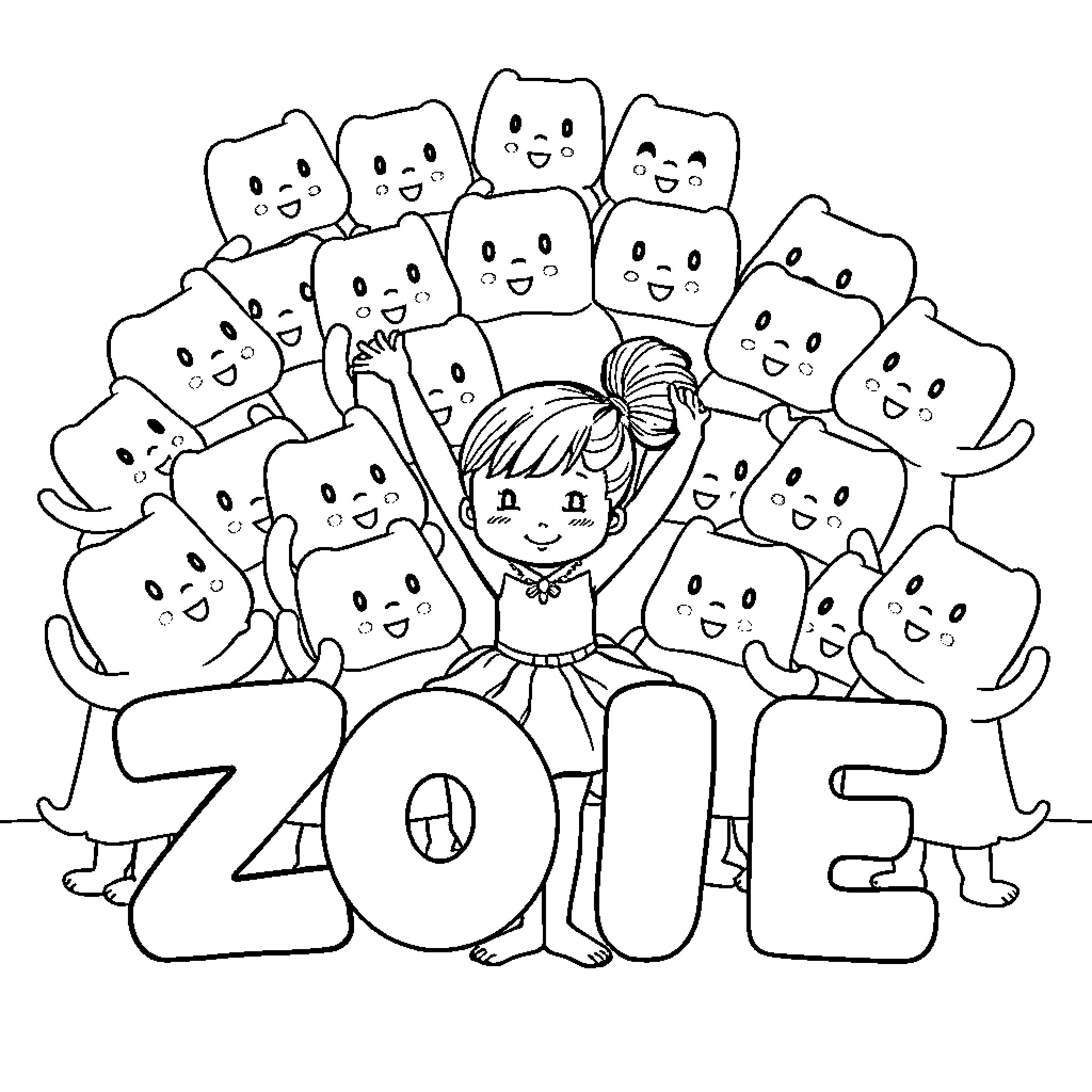 Squishmallow characters celebrating the new year Coloring Page (free black-and-white line drawing printable PDF for all, from beginners to advanced learners, including children, teens, adults, and seniors)