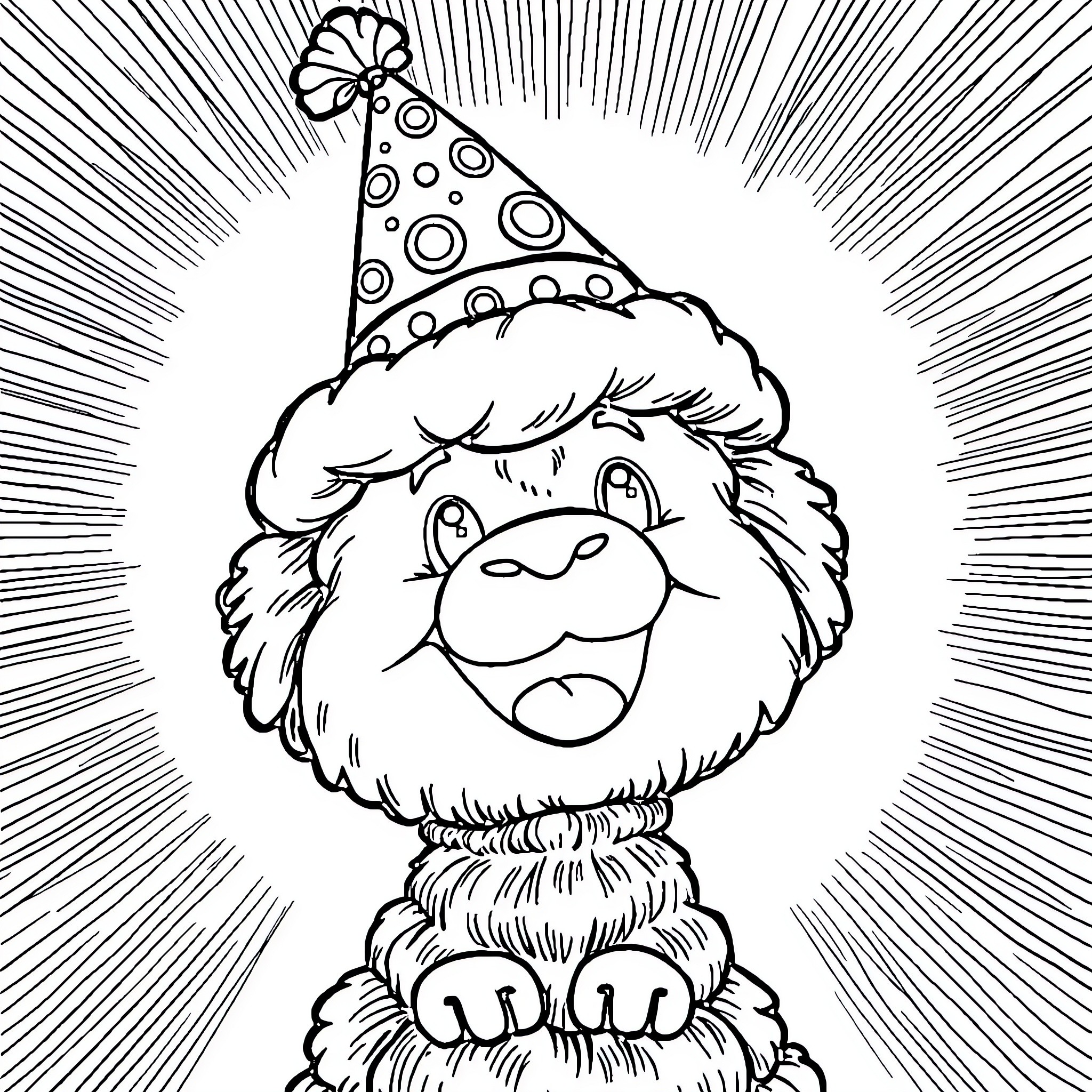 Labubu's Festive Celebration Coloring Page (free black-and-white line drawing printable PDF for all, from beginners to advanced learners, including children, teens, adults, and seniors)