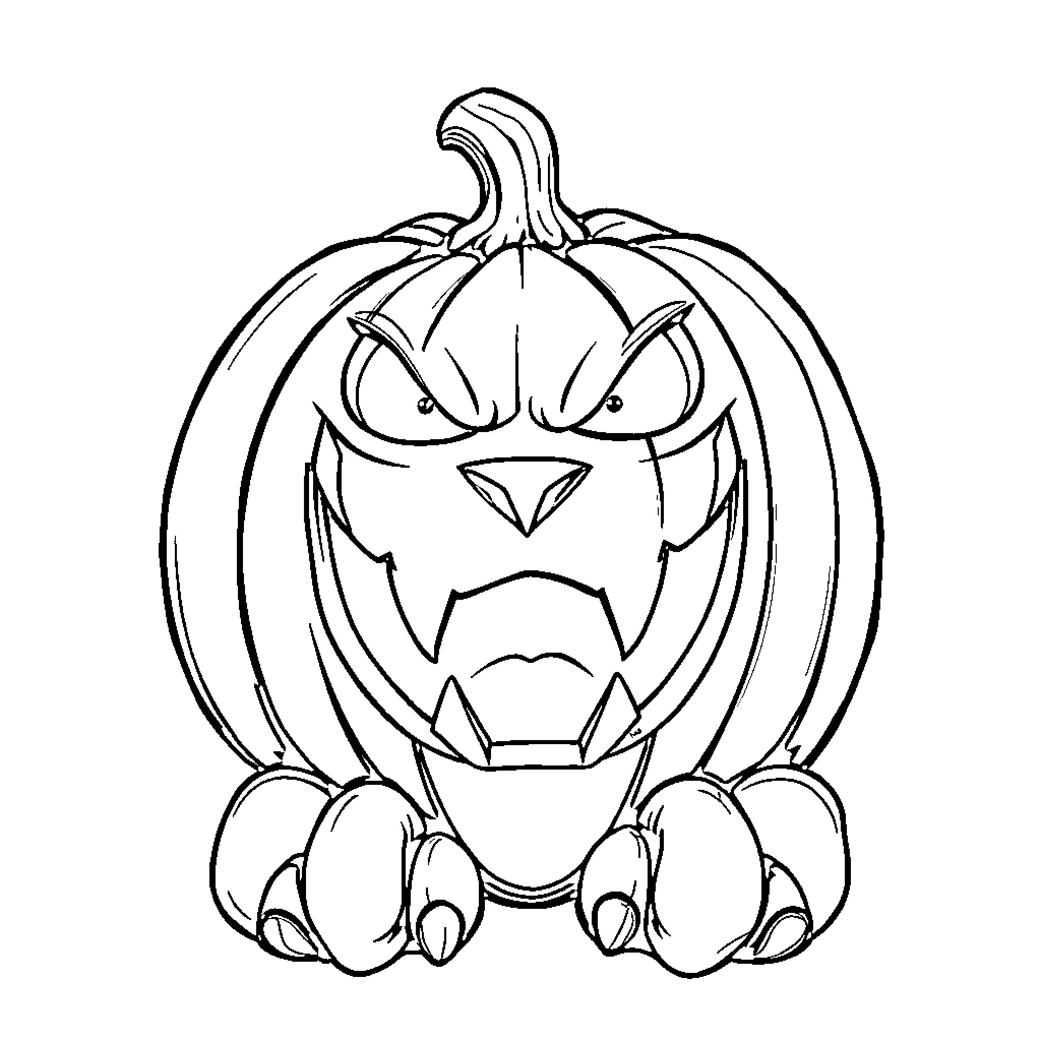Pumpkin with a spooky expression Coloring Page (free black-and-white line drawing printable PDF for all, from beginners to advanced learners, including children, teens, adults, and seniors)