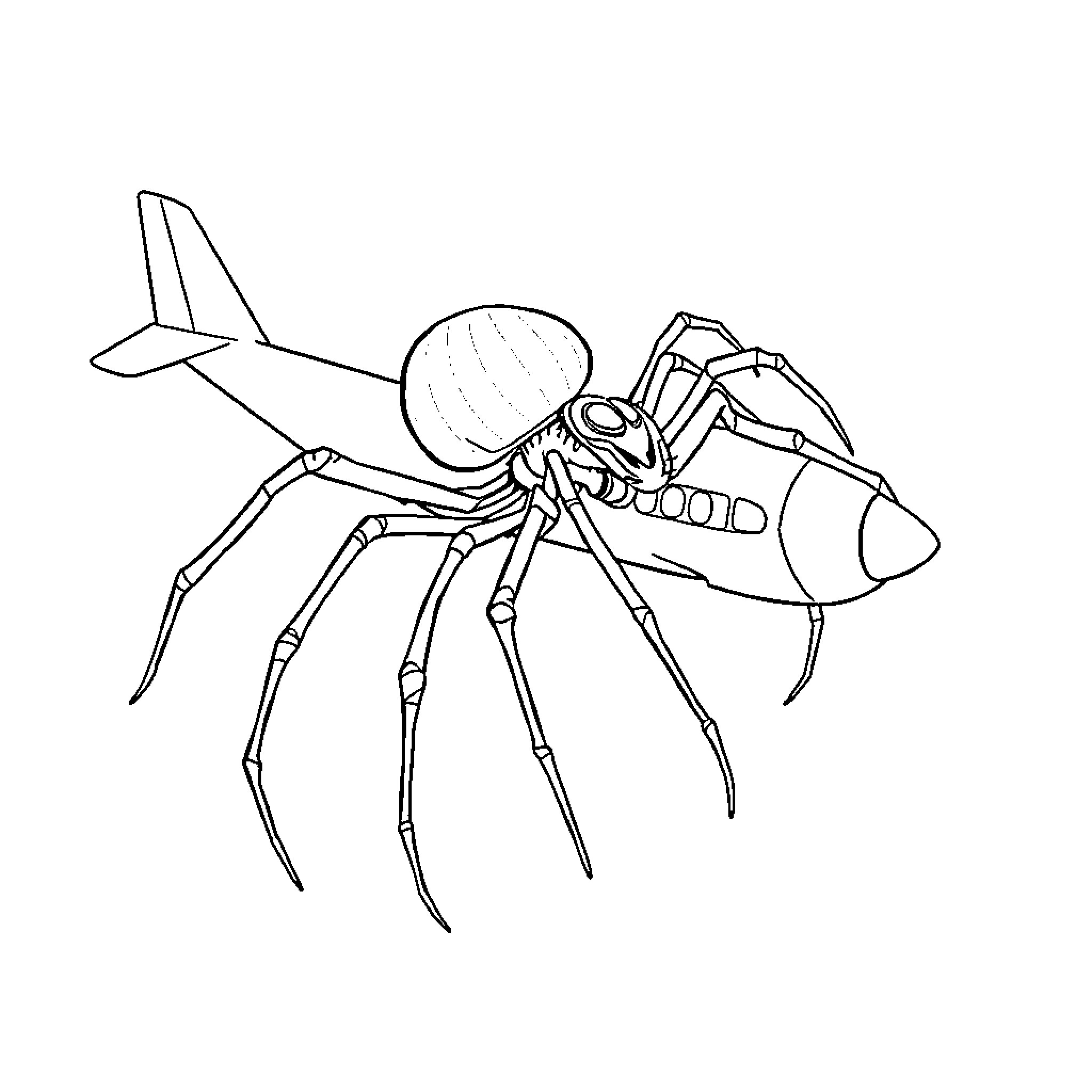 Spider-shaped vehicle exploring the surroundings Coloring Page (free black-and-white line drawing printable PDF for all, from beginners to advanced learners, including children, teens, adults, and seniors)