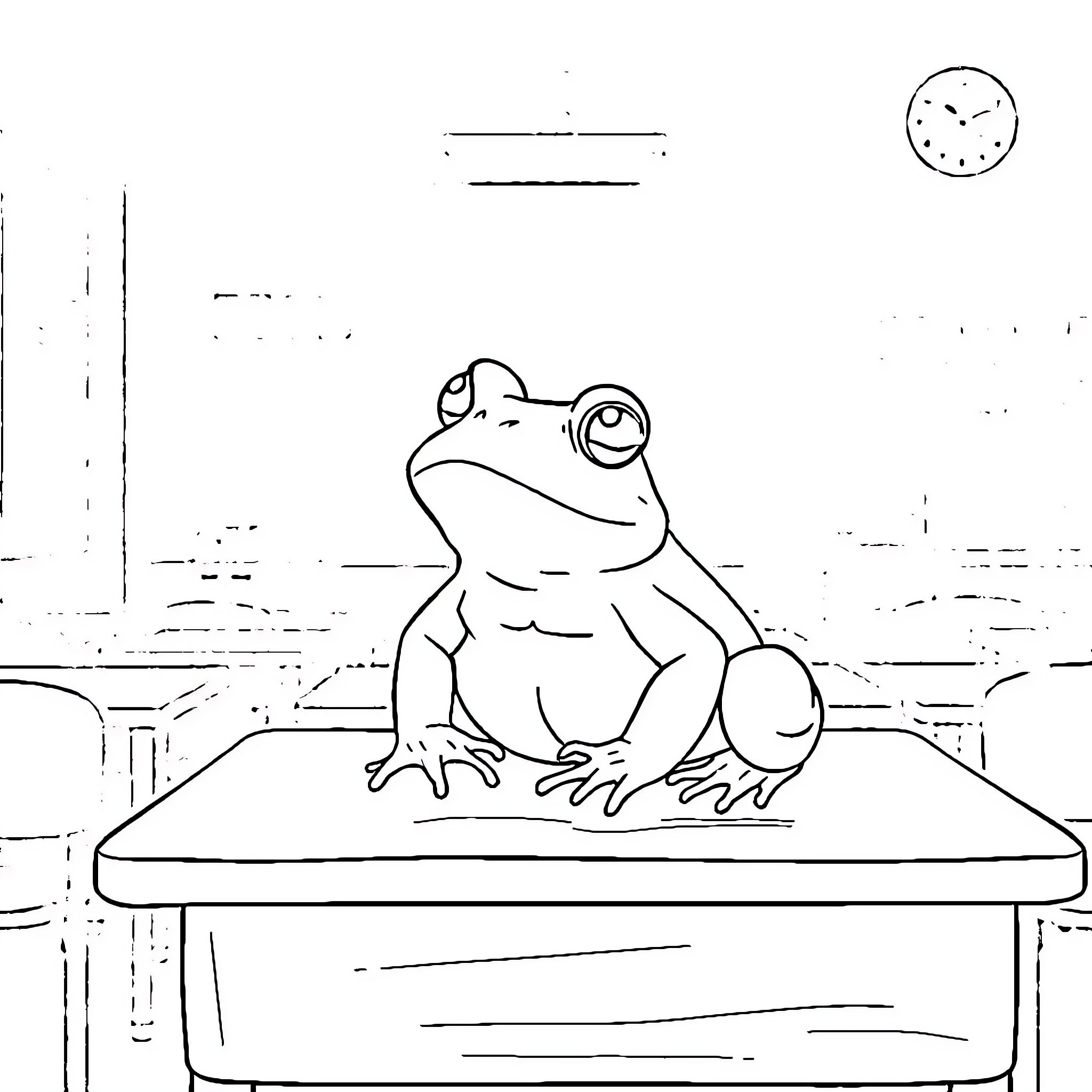 Toad relaxing on a platform Coloring Page (free black-and-white line drawing printable PDF for all, from beginners to advanced learners, including children, teens, adults, and seniors)