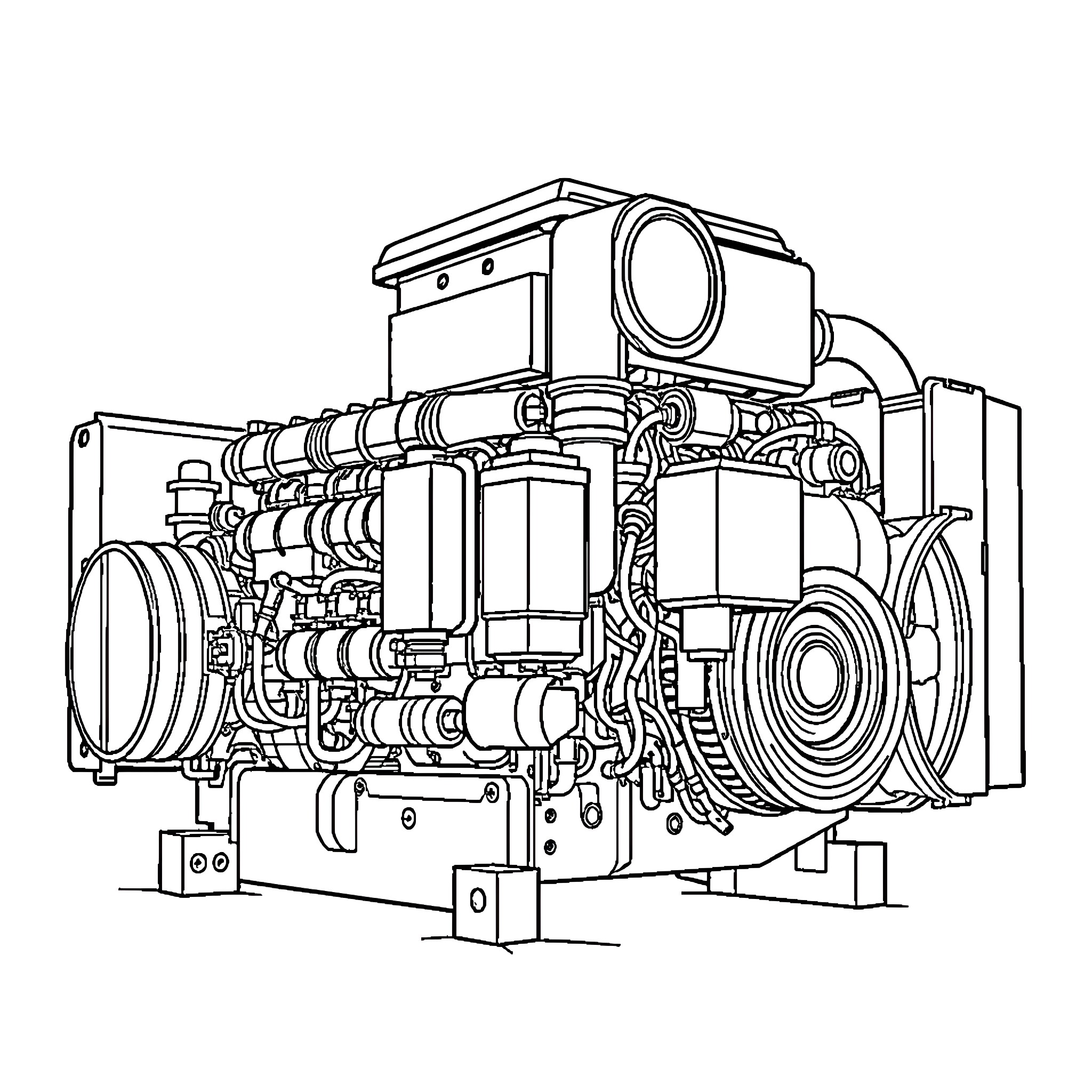 Cummins Industrial Engine Schematic Coloring Page (free black-and-white line drawing printable PDF for all, from beginners to advanced learners, including children, teens, adults, and seniors)