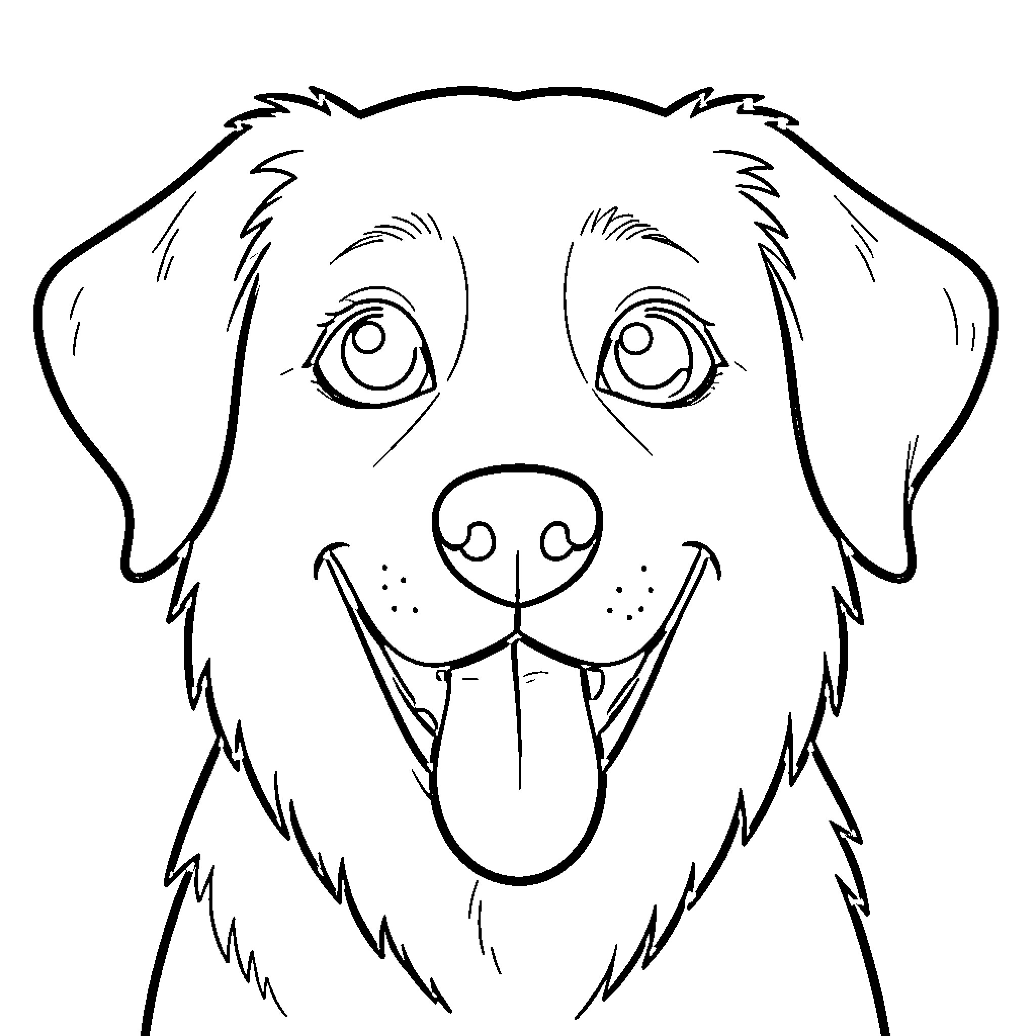 Dog happily gazing at the viewer Coloring Page (free black-and-white line drawing printable PDF for all, from beginners to advanced learners, including children, teens, adults, and seniors)