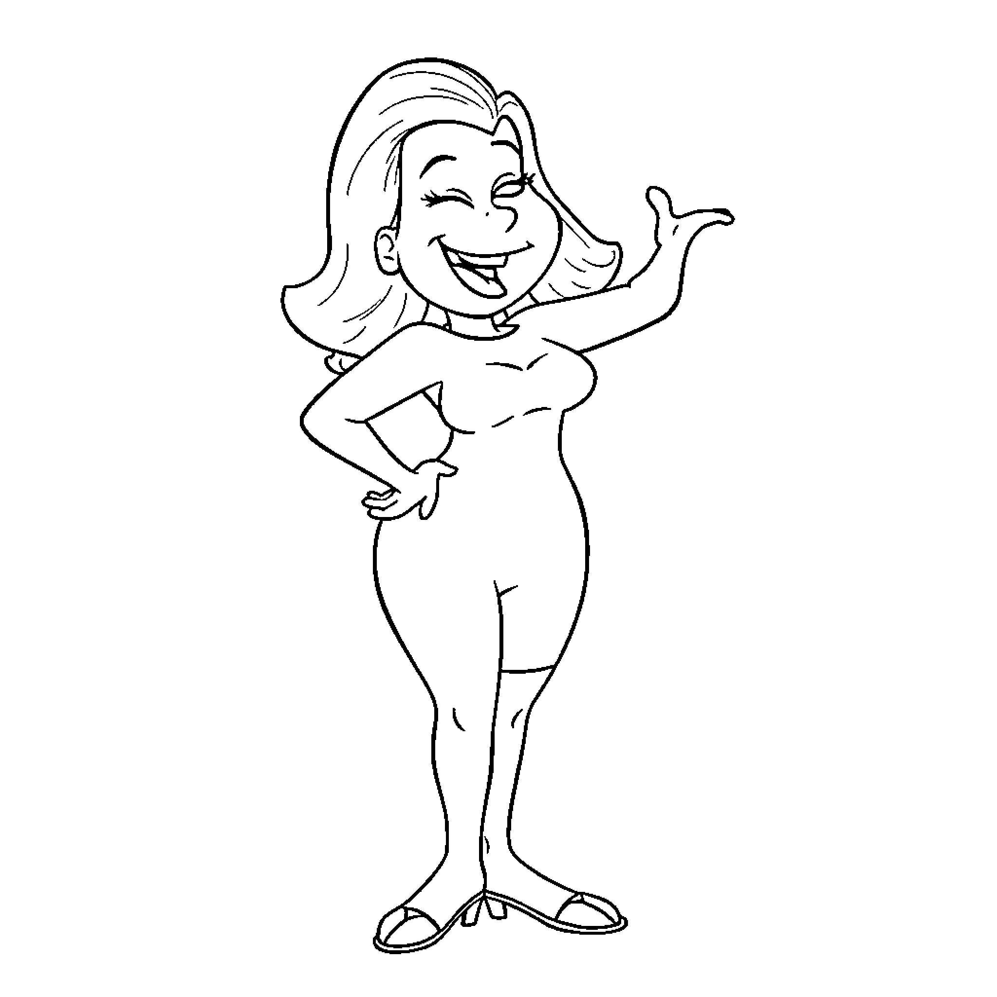 Lois Griffin in a cheerful and energetic pose Coloring Page (free black-and-white line drawing printable PDF for all, from beginners to advanced learners, including children, teens, adults, and seniors)