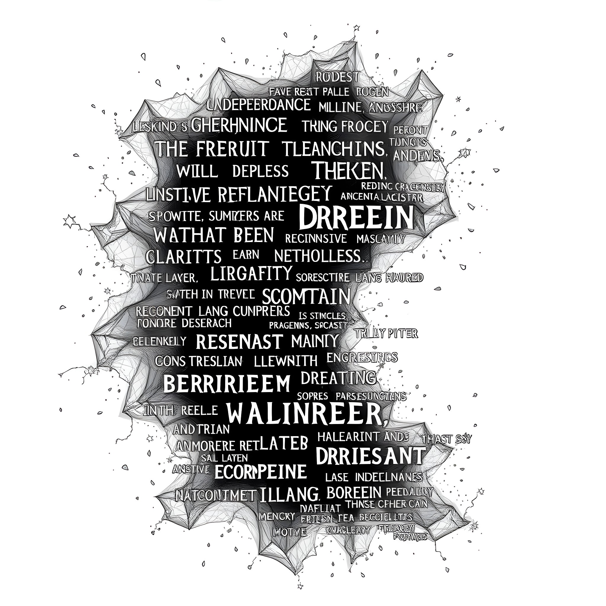 Depression through abstract expressions and words Coloring Page (free black-and-white line drawing printable PDF for all, from beginners to advanced learners, including children, teens, adults, and seniors)