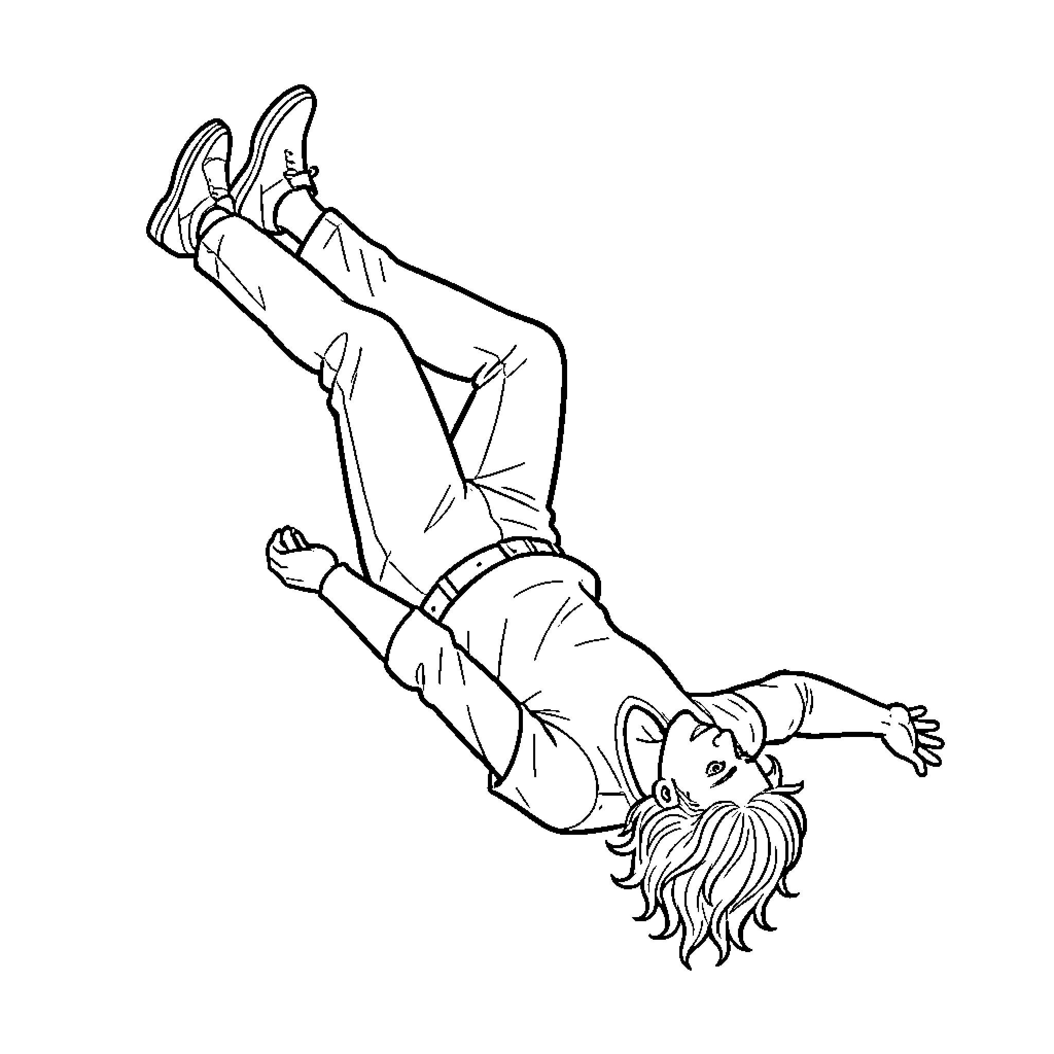 Persona falling backwards in comical manner Coloring Page (free black-and-white line drawing printable PDF for all, from beginners to advanced learners, including children, teens, adults, and seniors)