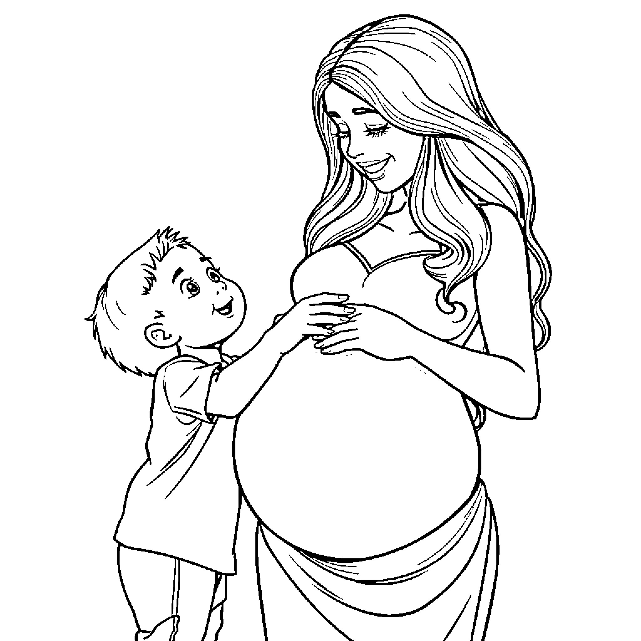 Mommy's Tender Embrace Coloring Page (free black-and-white line drawing printable PDF for all, from beginners to advanced learners, including children, teens, adults, and seniors)