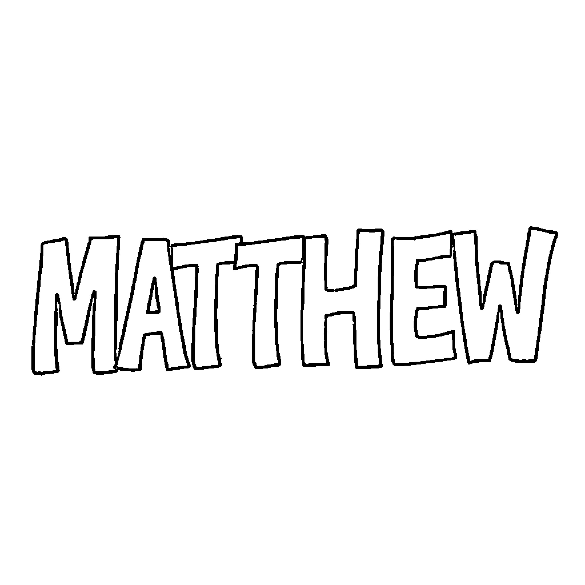 Matthew's Handwritten Name Coloring Page (free black-and-white line drawing printable PDF for all, from beginners to advanced learners, including children, teens, adults, and seniors)