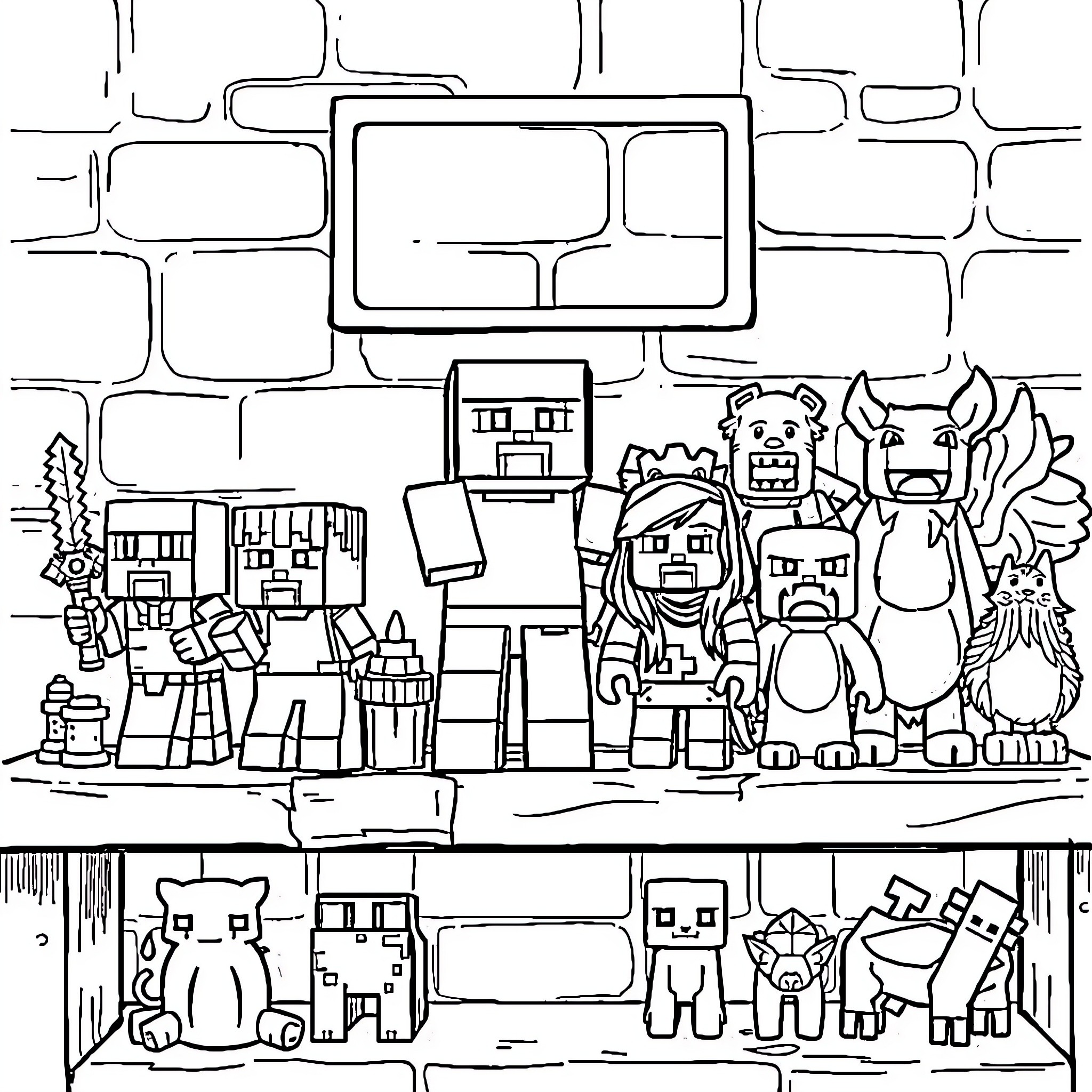 Figurine characters in a fantasy world Coloring Page (free black-and-white line drawing printable PDF for all, from beginners to advanced learners, including children, teens, adults, and seniors)