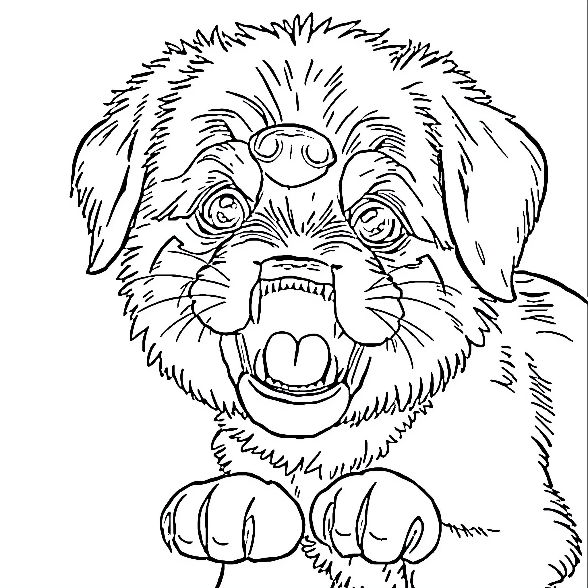 Bite of a Furry Creature Coloring Page (free black-and-white line drawing printable PDF for all, from beginners to advanced learners, including children, teens, adults, and seniors)