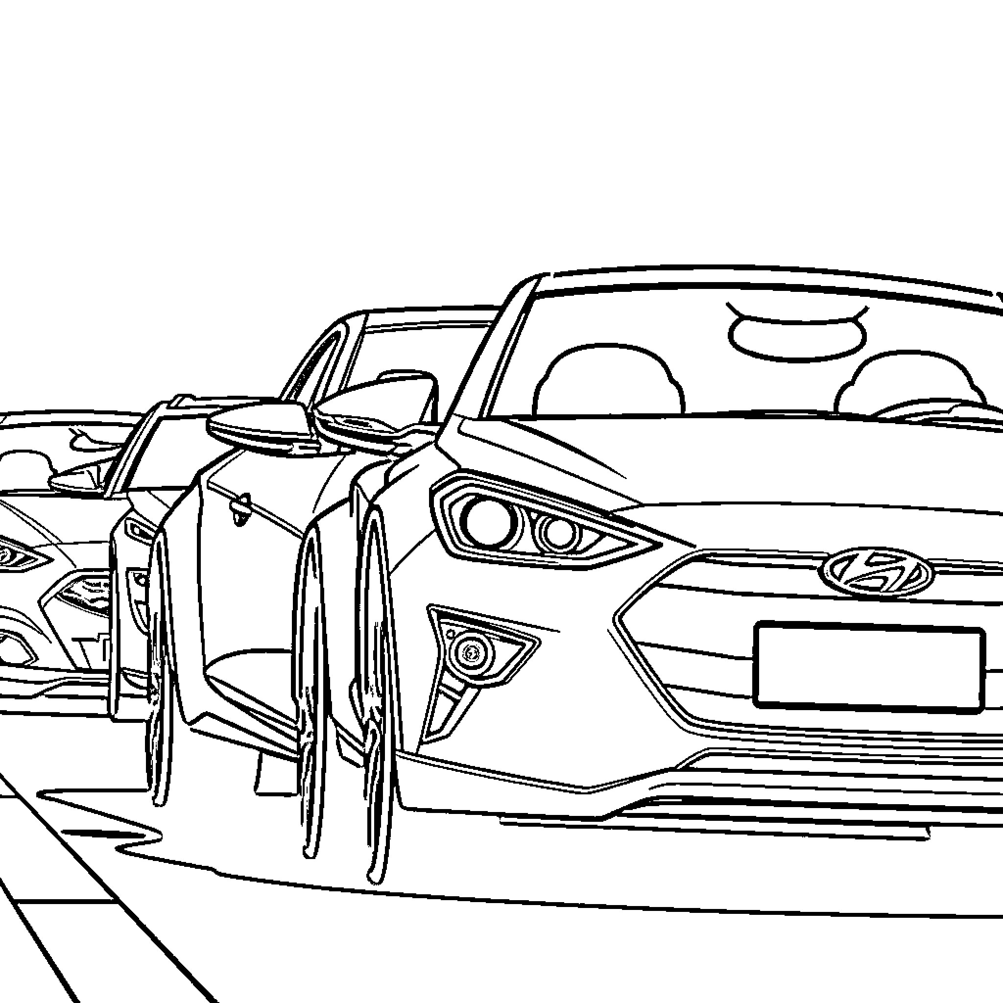 Car parked in urban setting Coloring Page (free black-and-white line drawing printable PDF for all, from beginners to advanced learners, including children, teens, adults, and seniors)