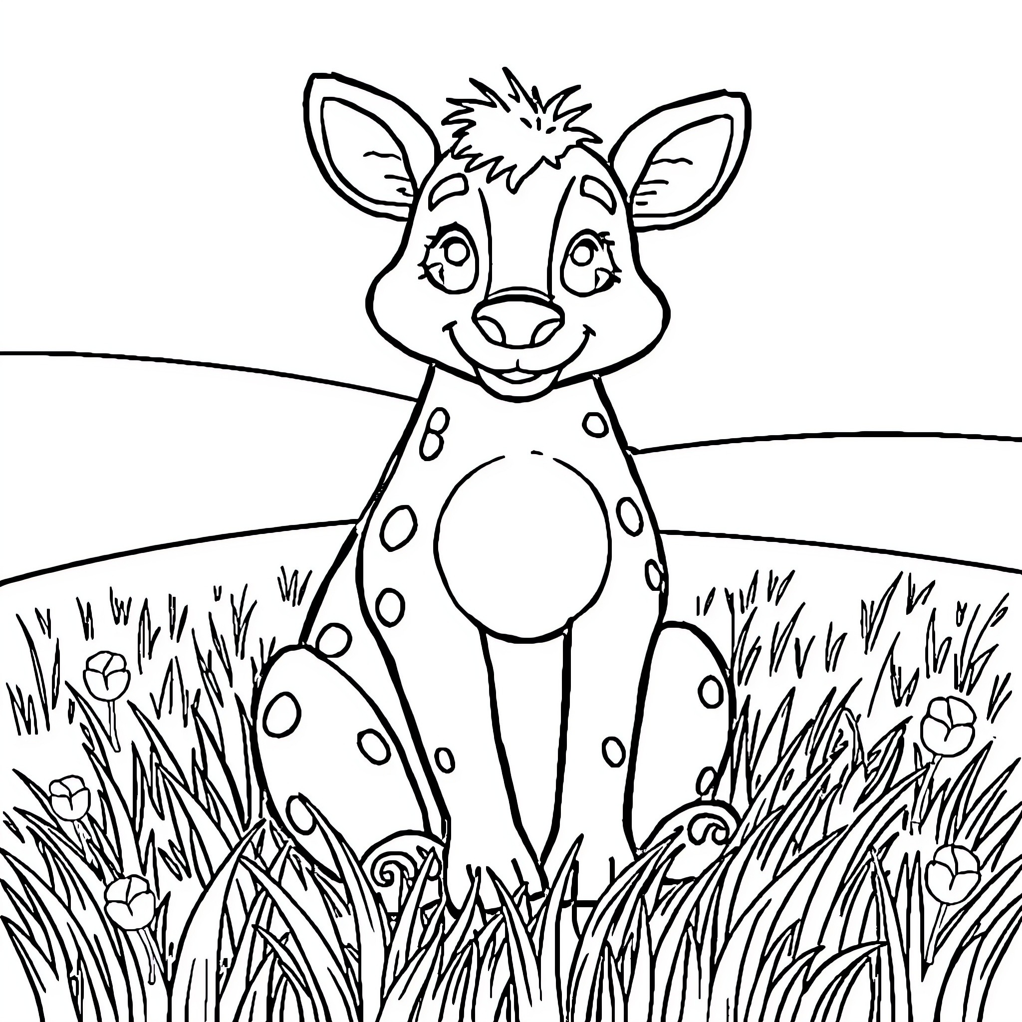 Animal in a grassy field Coloring Page (free black-and-white line drawing printable PDF for all, from beginners to advanced learners, including children, teens, adults, and seniors)