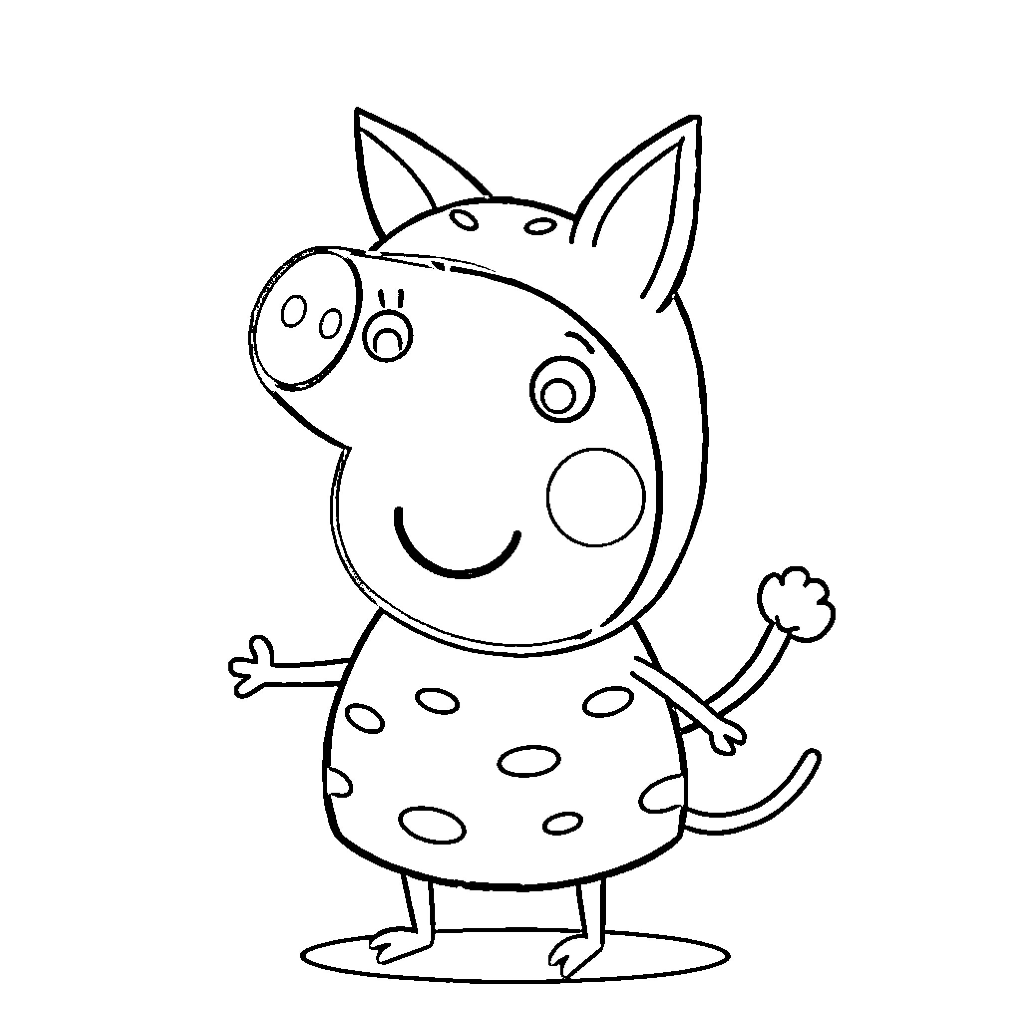 Peppa Pig waving happily Coloring Page (free black-and-white line drawing printable PDF for all, from beginners to advanced learners, including children, teens, adults, and seniors)