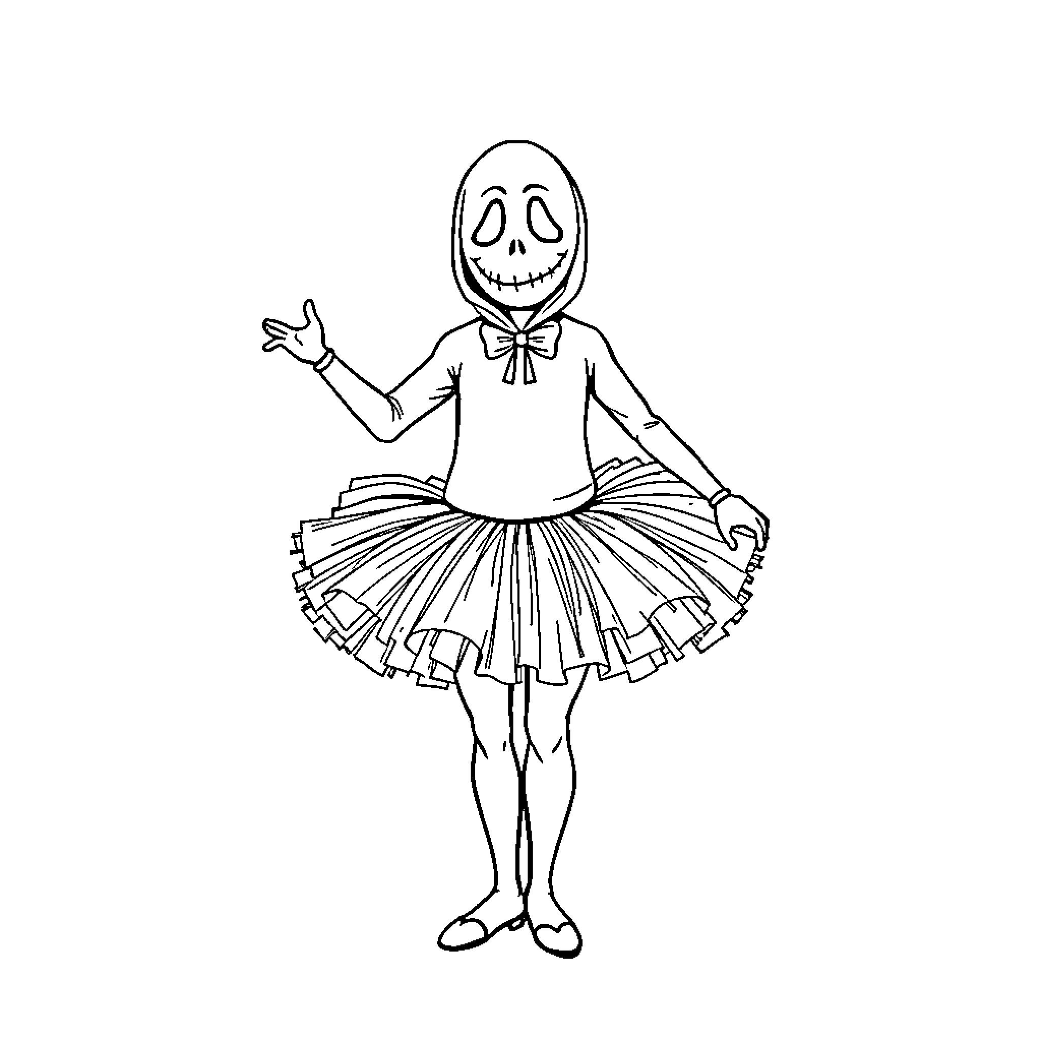 Ghostface character in creepy yet playful attire Coloring Page (free black-and-white line drawing printable PDF for all, from beginners to advanced learners, including children, teens, adults, and seniors)