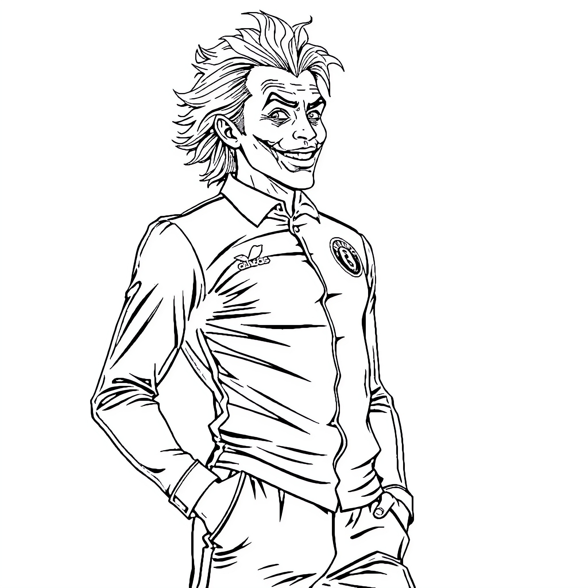 Joker in a mischievous pose Coloring Page (free black-and-white line drawing printable PDF for all, from beginners to advanced learners, including children, teens, adults, and seniors)