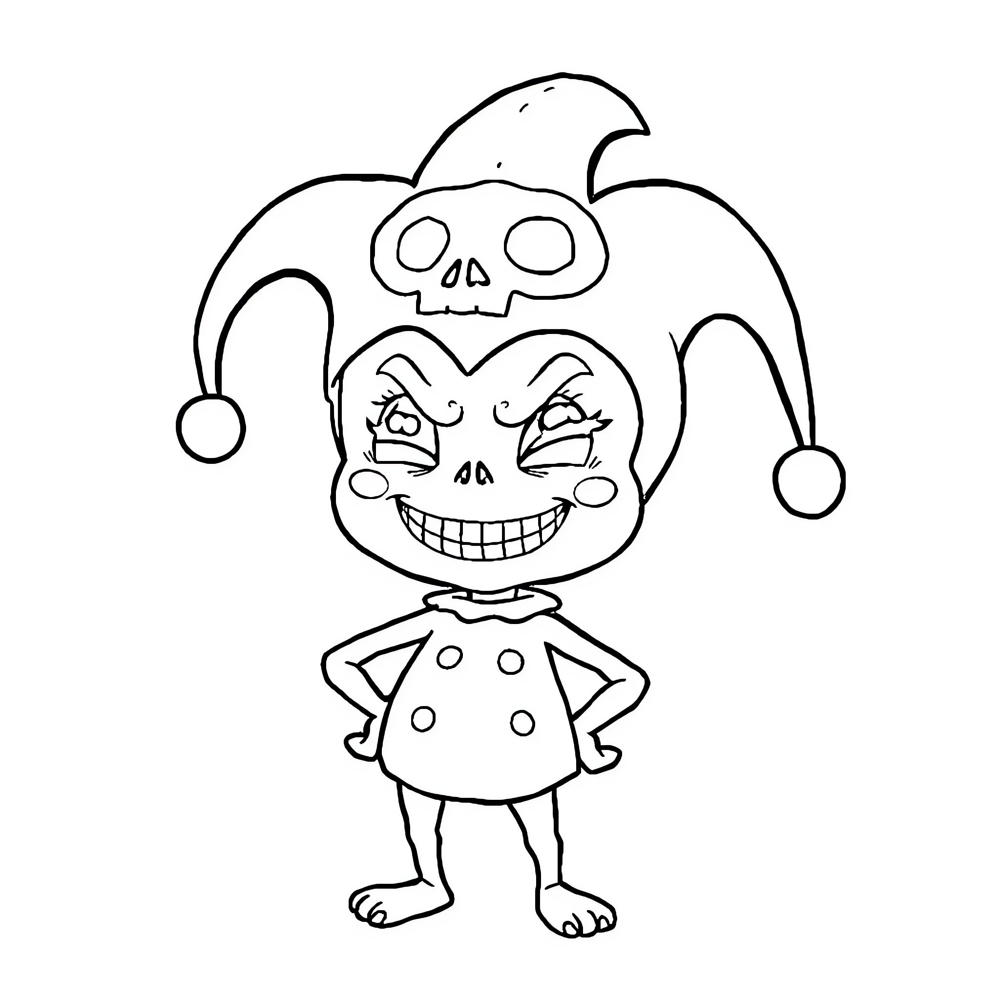 Kuromi Mischievous Jester Character in Outline Coloring Page (free black-and-white line drawing printable PDF for all, from beginners to advanced learners, including children, teens, adults, and seniors)