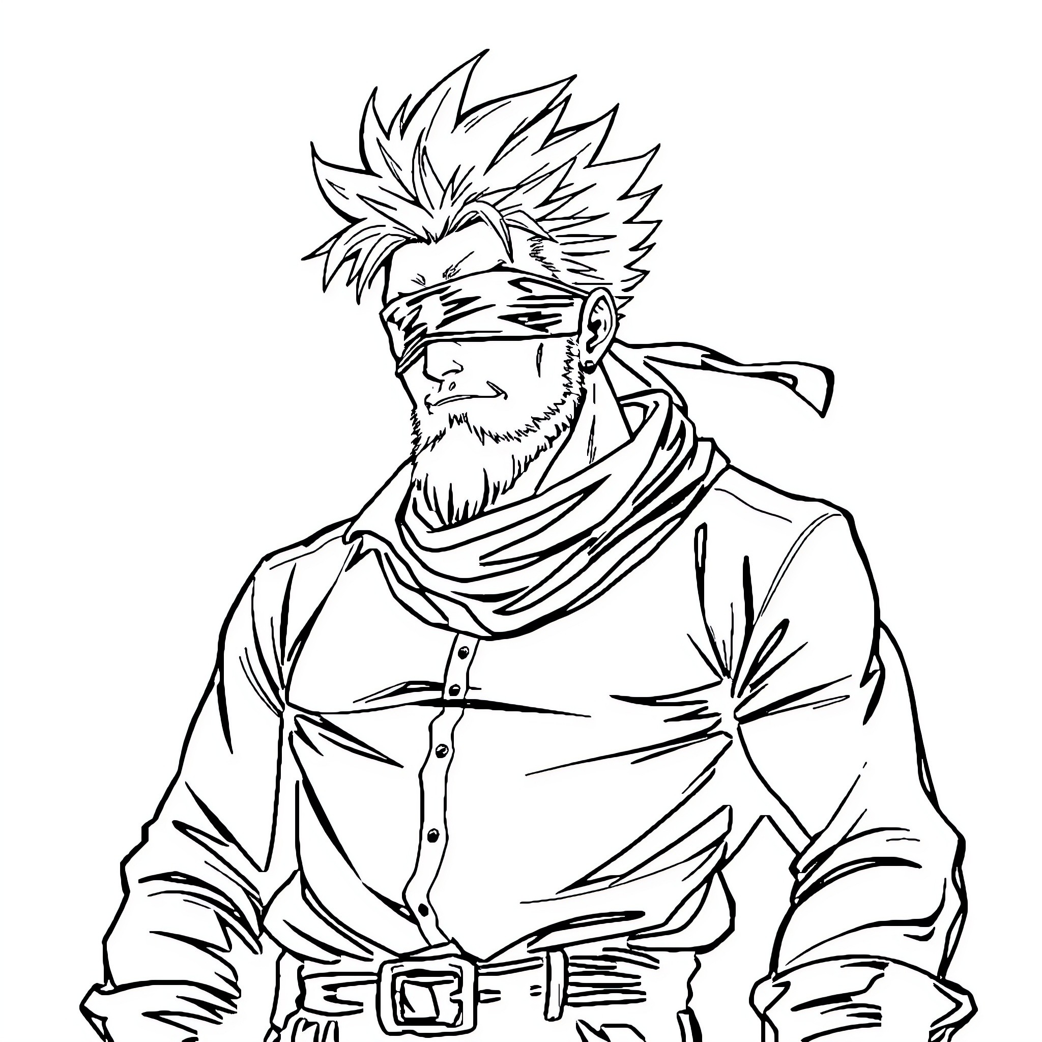 Gojo's Intense Attitude and Attire Coloring Page (free black-and-white line drawing printable PDF for all, from beginners to advanced learners, including children, teens, adults, and seniors)