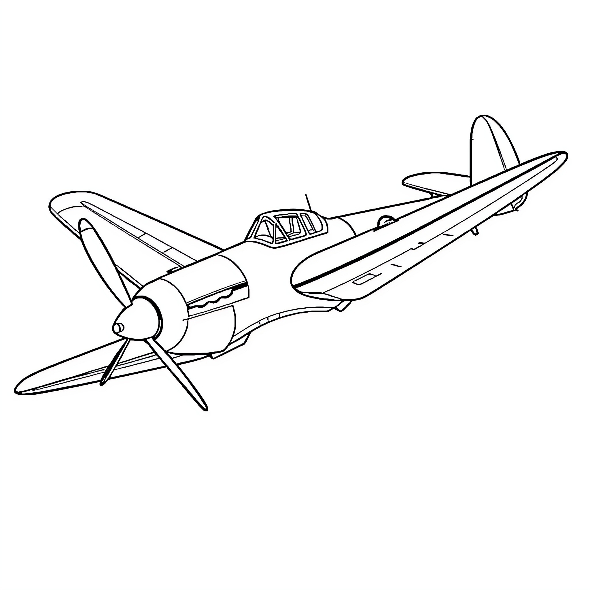 Warplane in flight Coloring Page (free black-and-white line drawing printable PDF for all, from beginners to advanced learners, including children, teens, adults, and seniors)