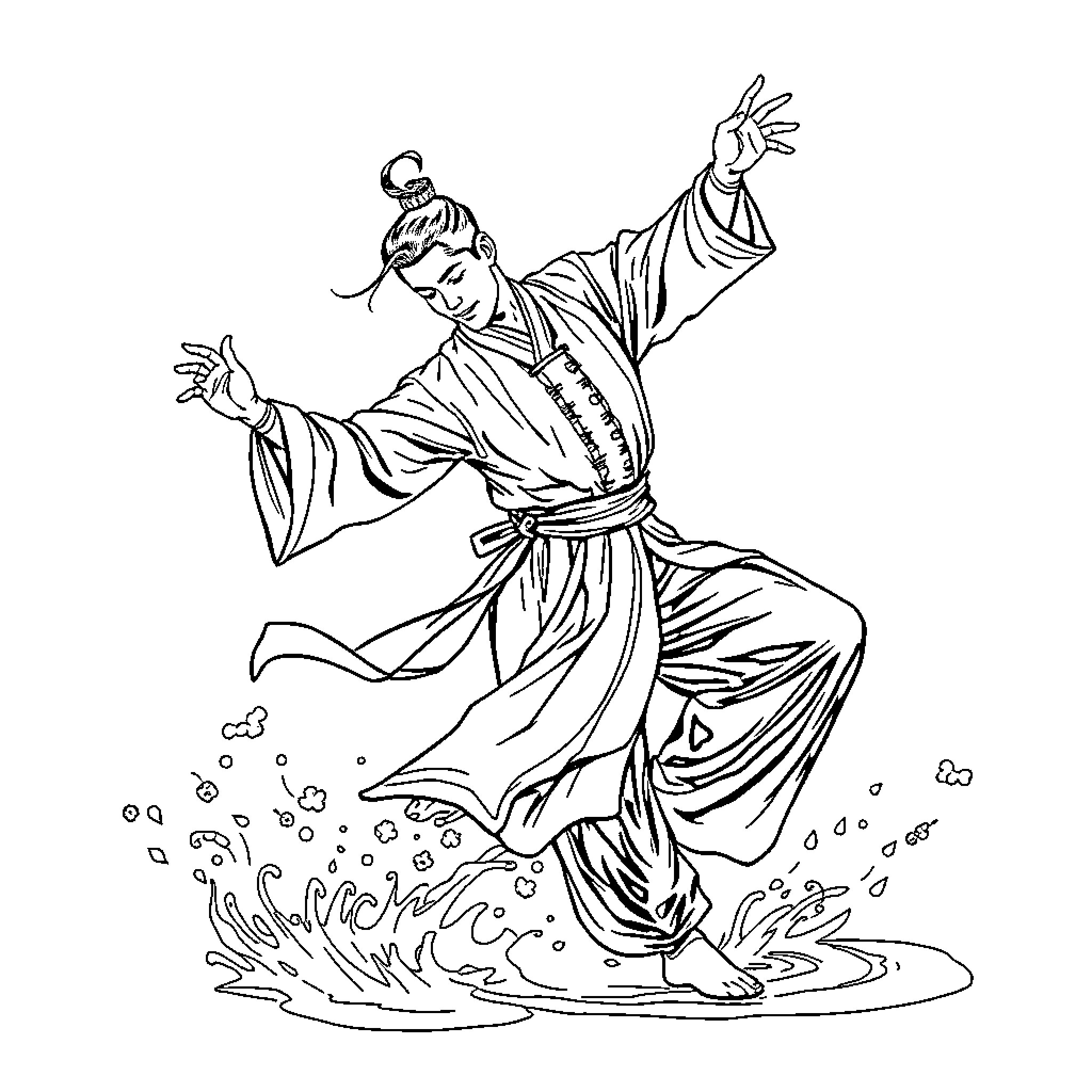 Dan Heng's Graceful Dance Performance Coloring Page (free black-and-white line drawing printable PDF for all, from beginners to advanced learners, including children, teens, adults, and seniors)