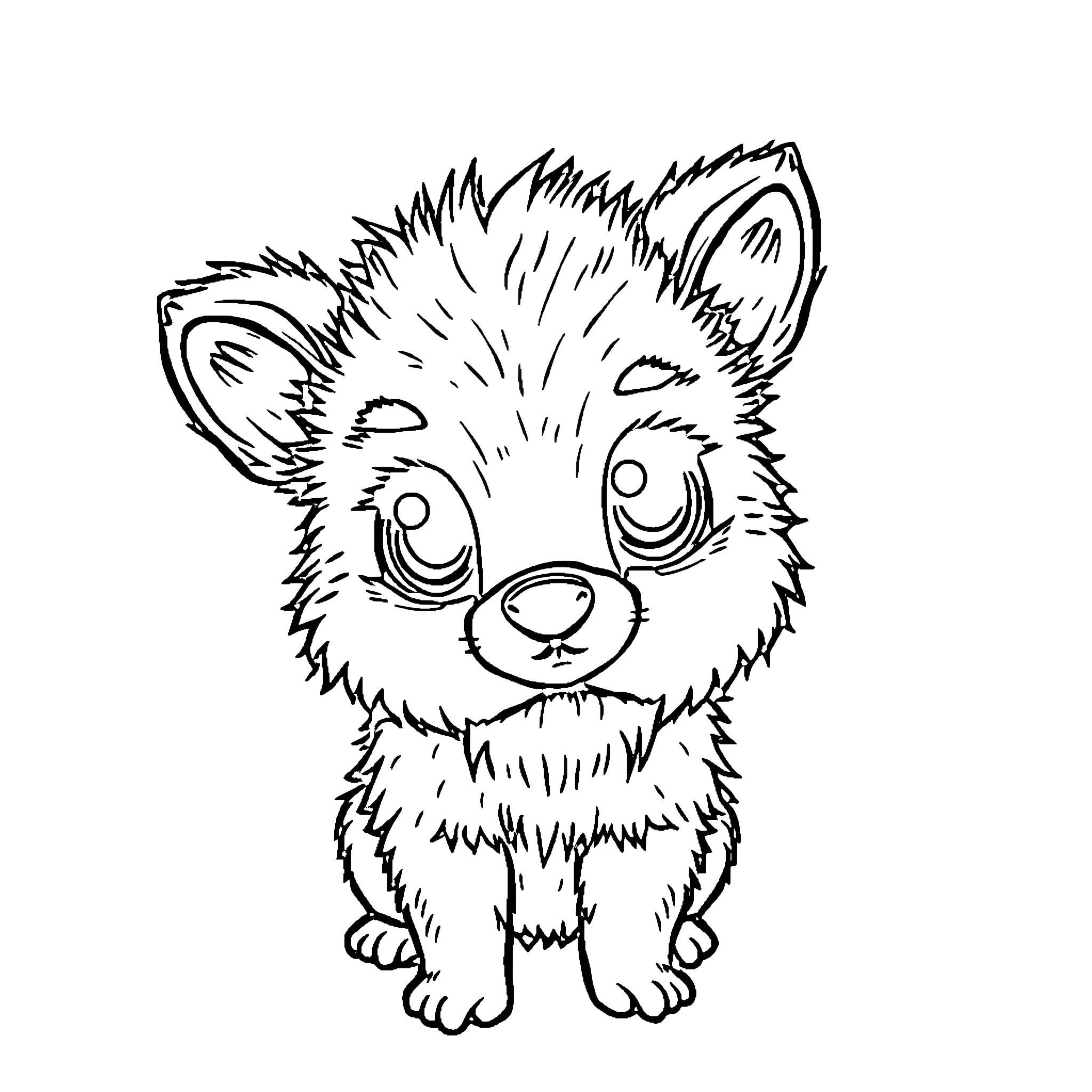 Animal with big eyes and fluffy fur Coloring Page (free black-and-white line drawing printable PDF for all, from beginners to advanced learners, including children, teens, adults, and seniors)