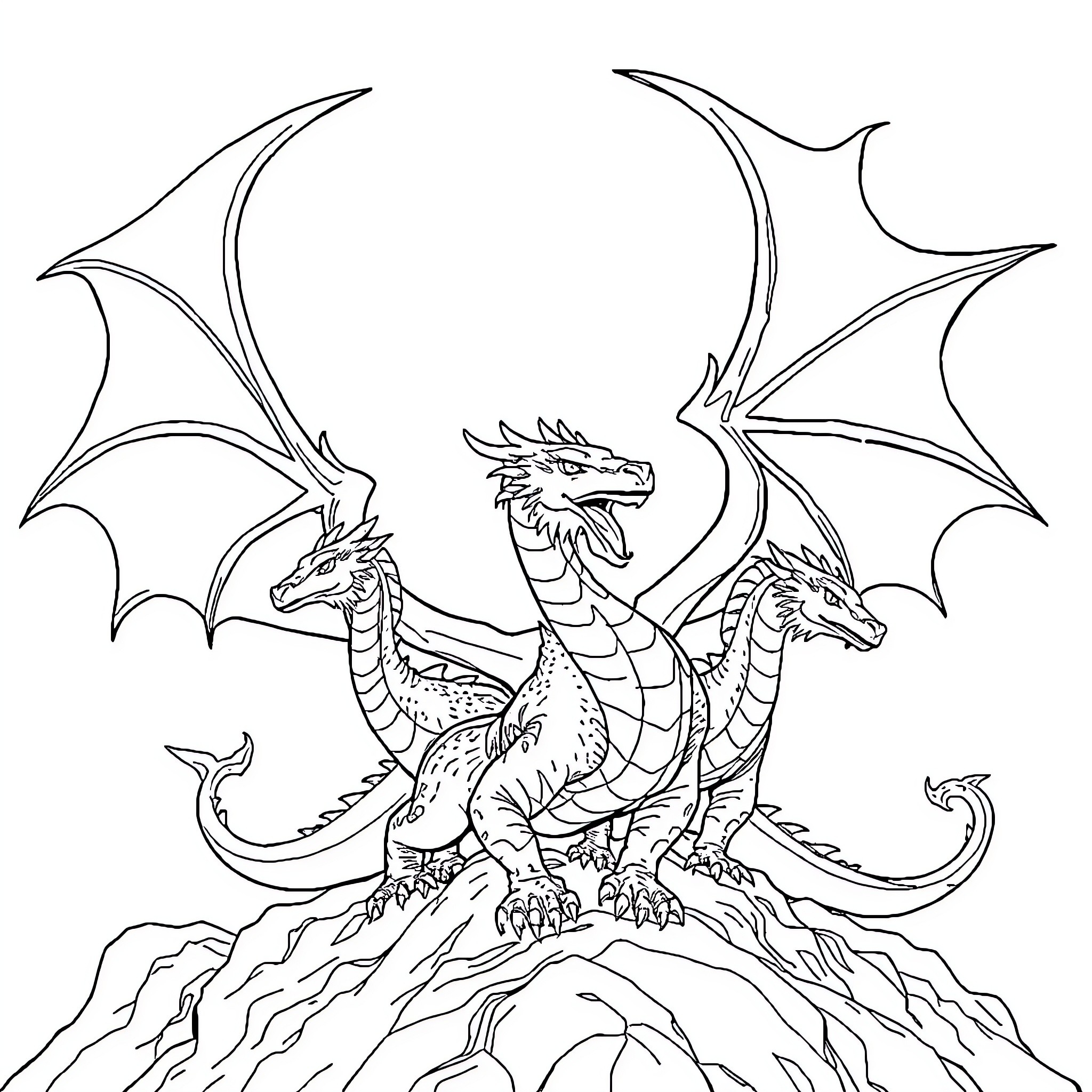 Wings of the Mighty Dragon Coloring Page (free black-and-white line drawing printable PDF for all, from beginners to advanced learners, including children, teens, adults, and seniors)
