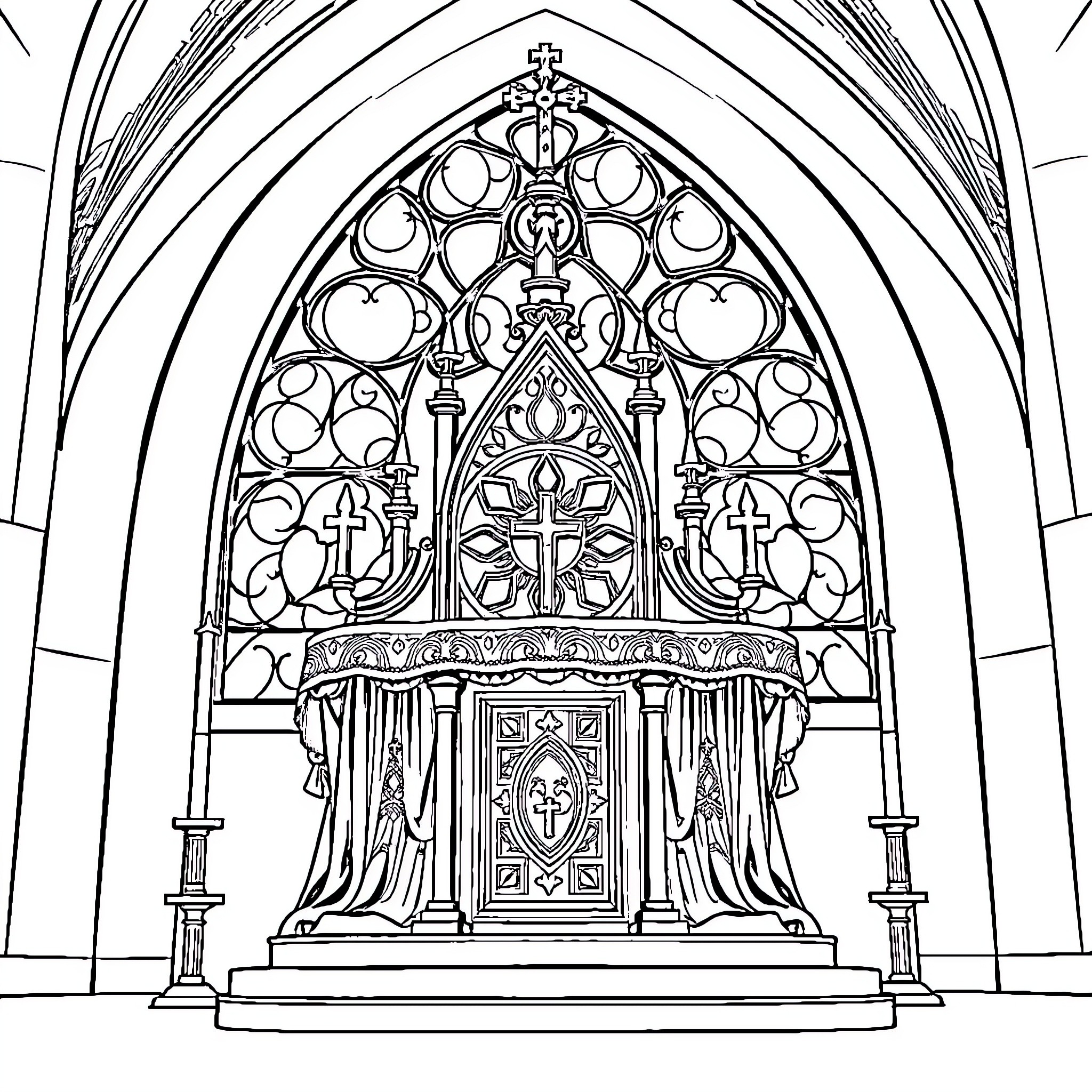 Monstrance adorned with ornate religious imagery Coloring Page (free black-and-white line drawing printable PDF for all, from beginners to advanced learners, including children, teens, adults, and seniors)
