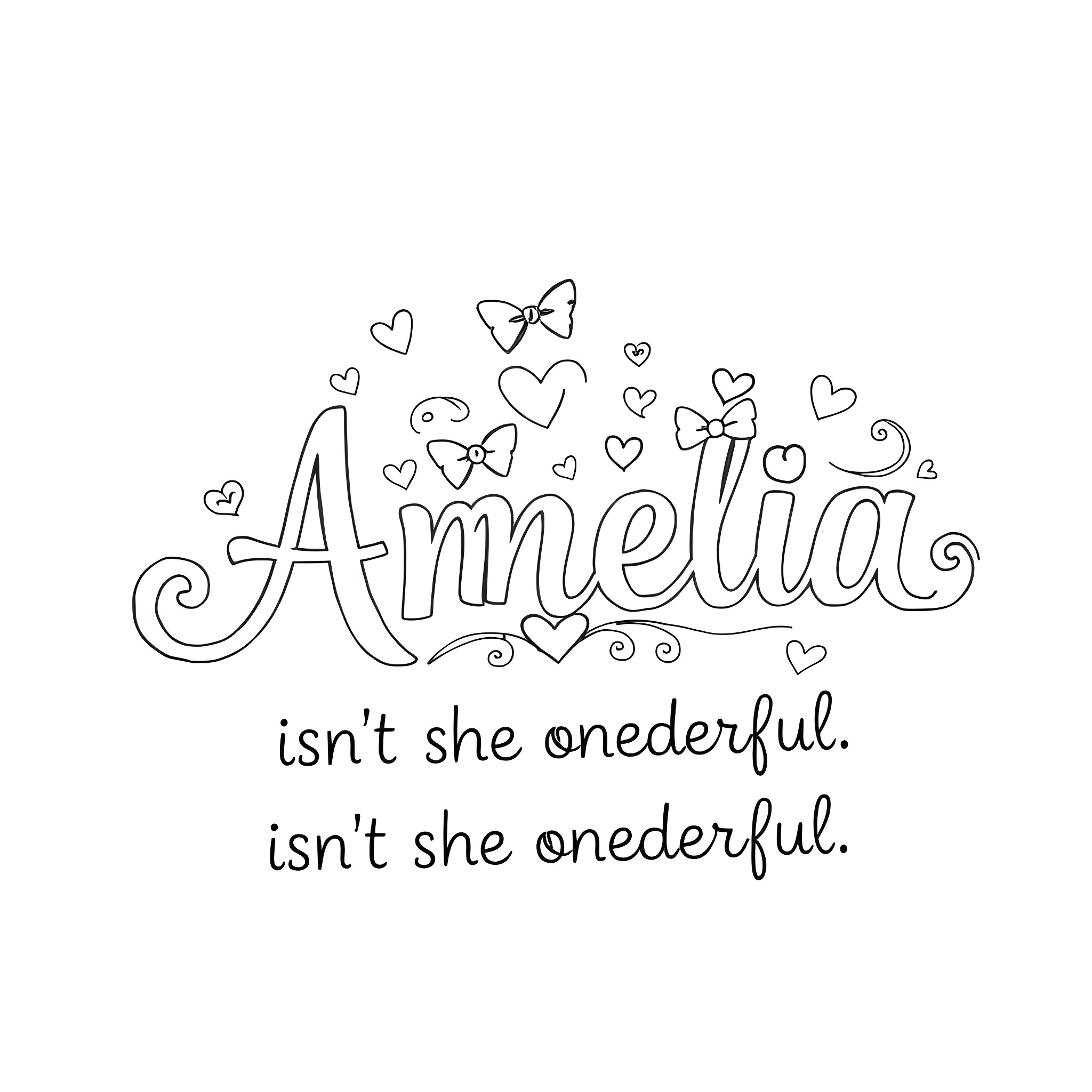 Amelia, the Onederful Coloring Page (free black-and-white line drawing printable PDF for all, from beginners to advanced learners, including children, teens, adults, and seniors)