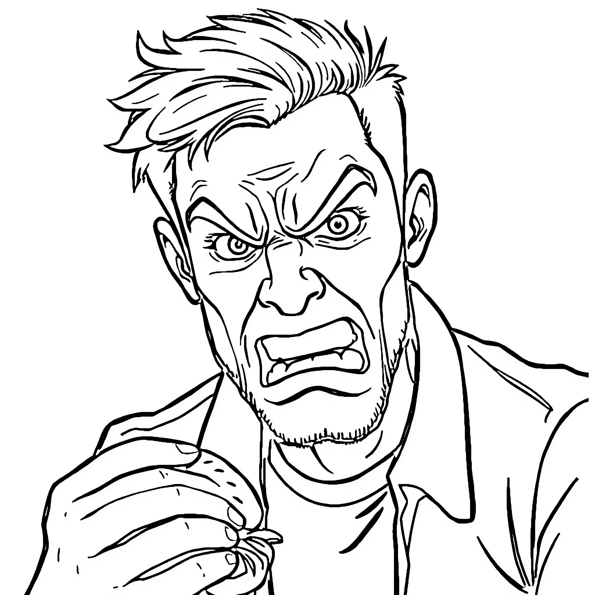 Guy expressing anger and frustration Coloring Page (free black-and-white line drawing printable PDF for all, from beginners to advanced learners, including children, teens, adults, and seniors)