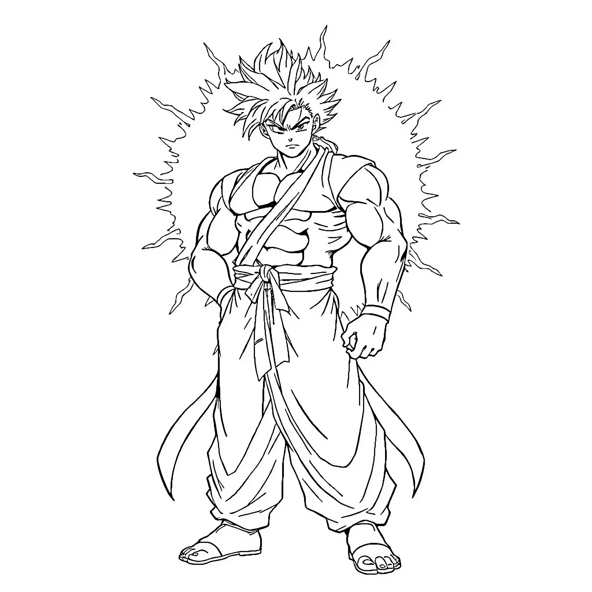 Gojo's Powerful Warrior Stance Coloring Page (free black-and-white line drawing printable PDF for all, from beginners to advanced learners, including children, teens, adults, and seniors)