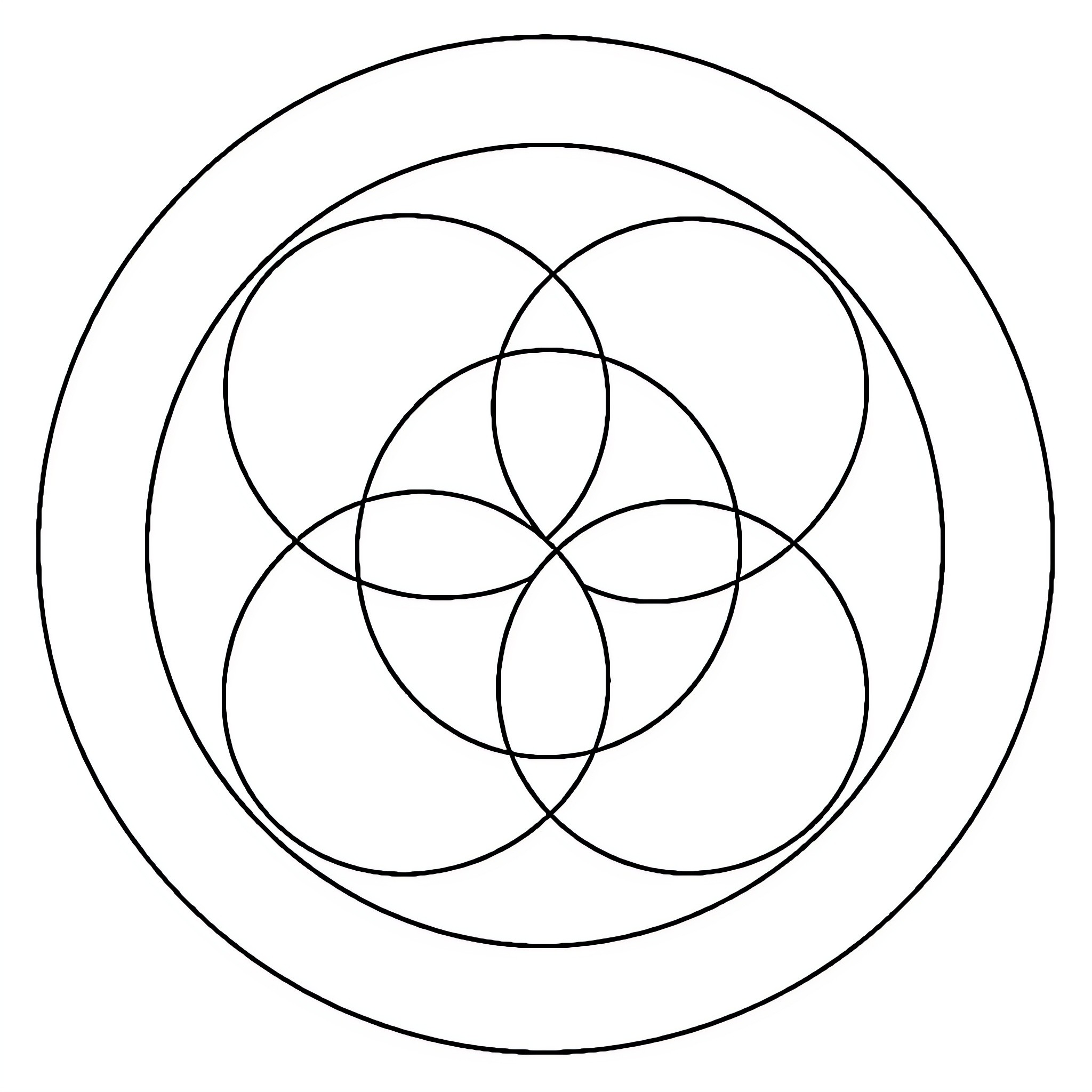 Venn Diagram of Interlocking Circles Coloring Page (free black-and-white line drawing printable PDF for all, from beginners to advanced learners, including children, teens, adults, and seniors)